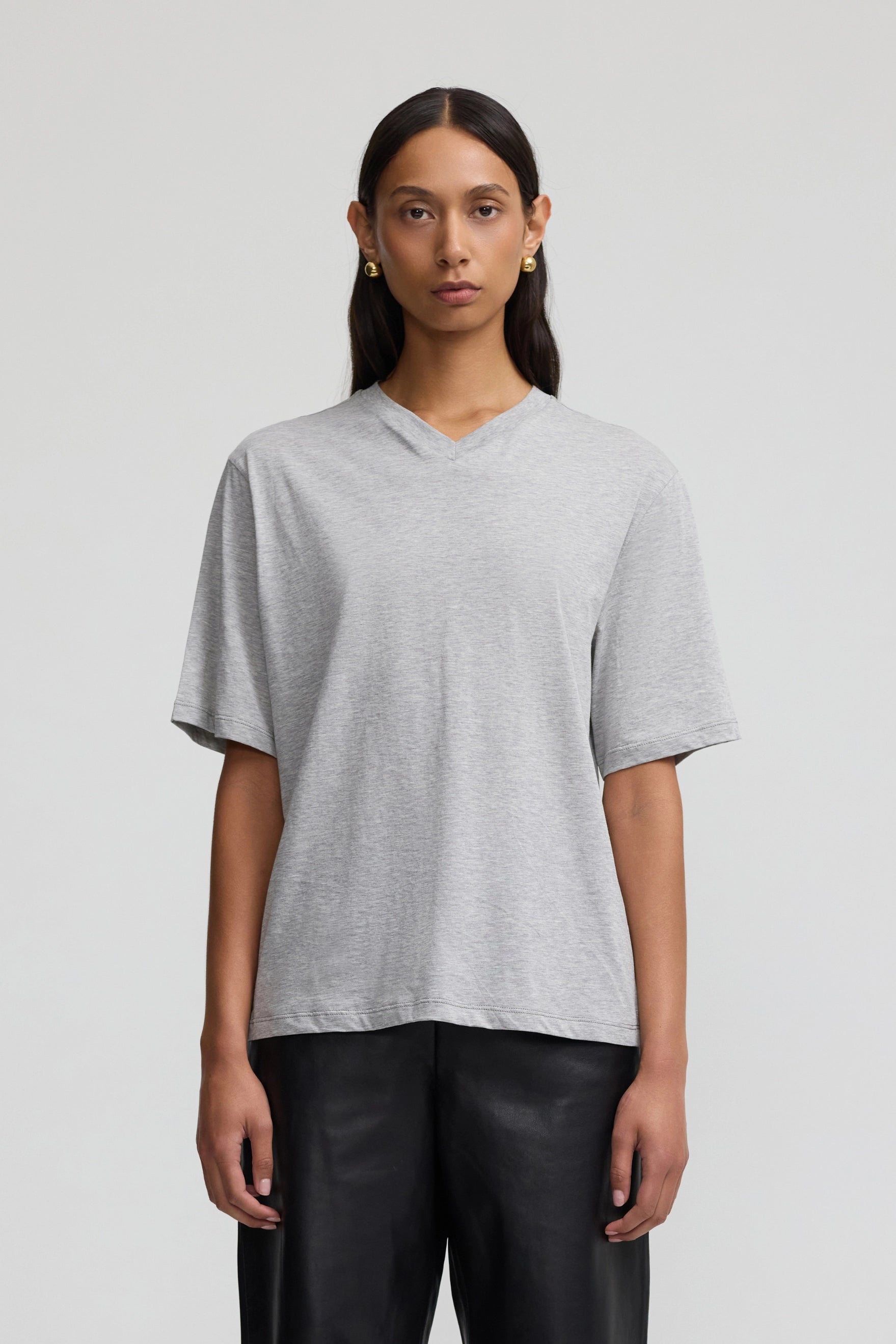 Cotton Everyday V-Neck T - Marl Grey