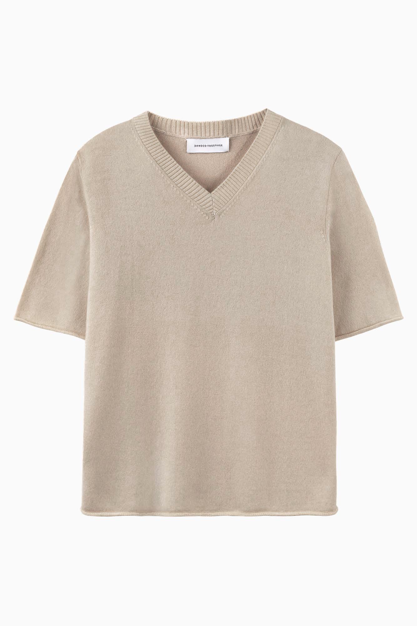 Cashmere Shrunken V-Neck T - Putty