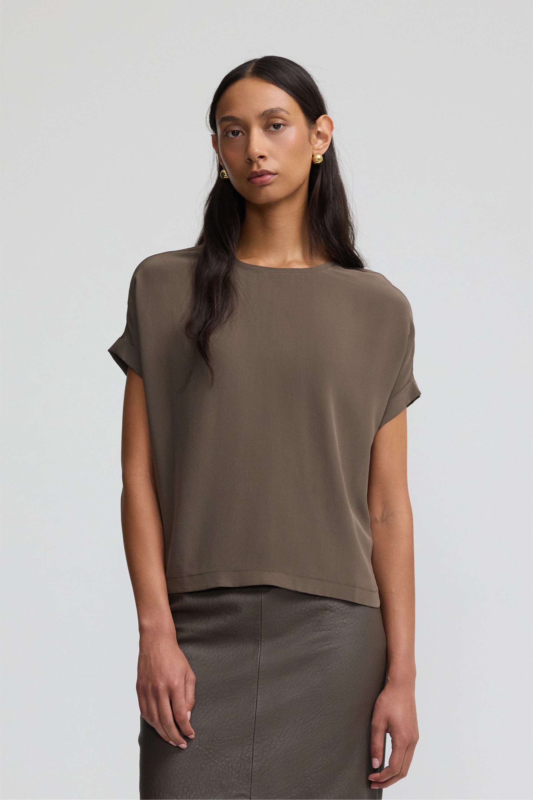Relaxed Silk T-Shirt - Dark Moss