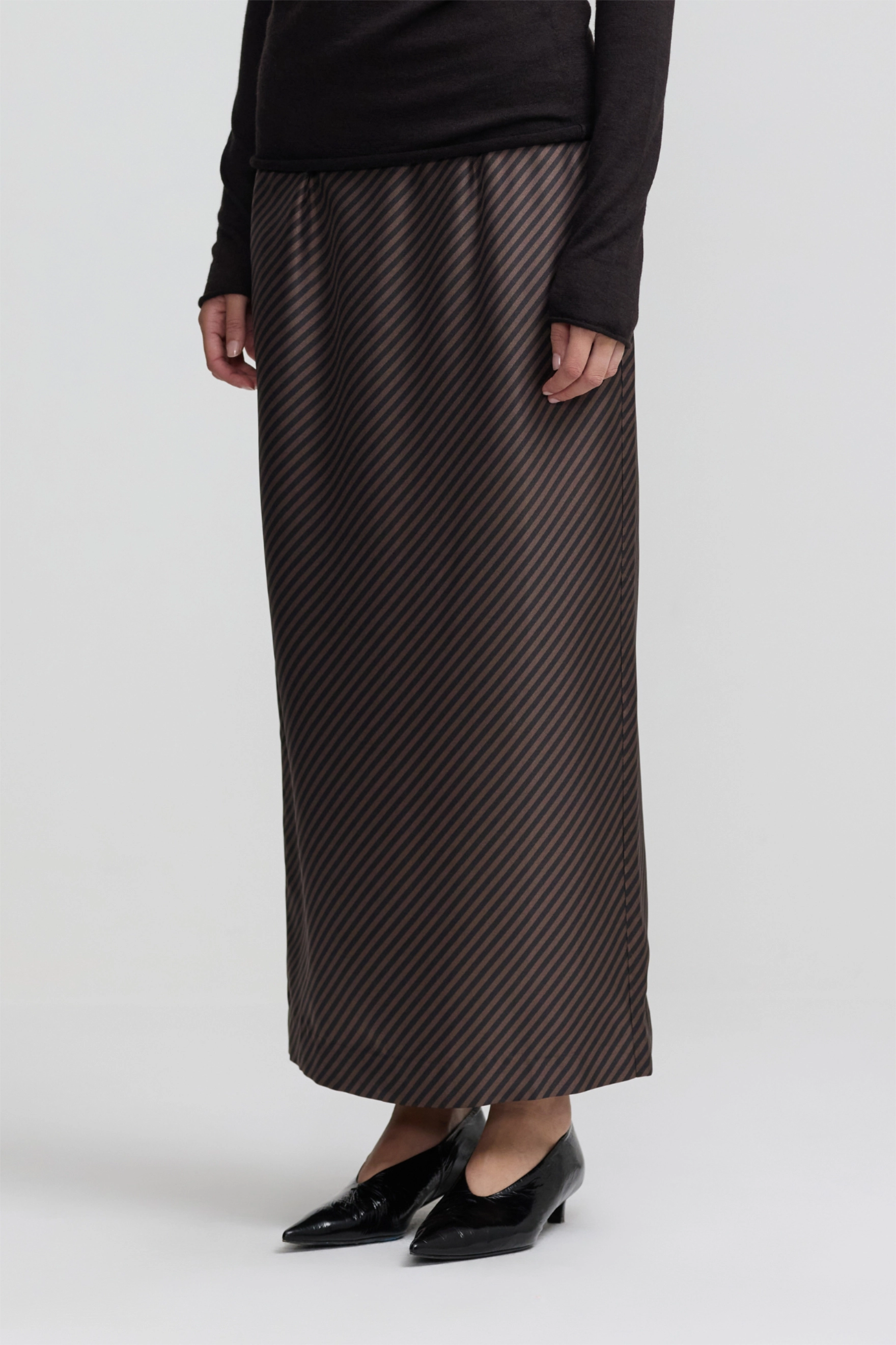 Column Skirt - Espresso Stripe Silk Twill