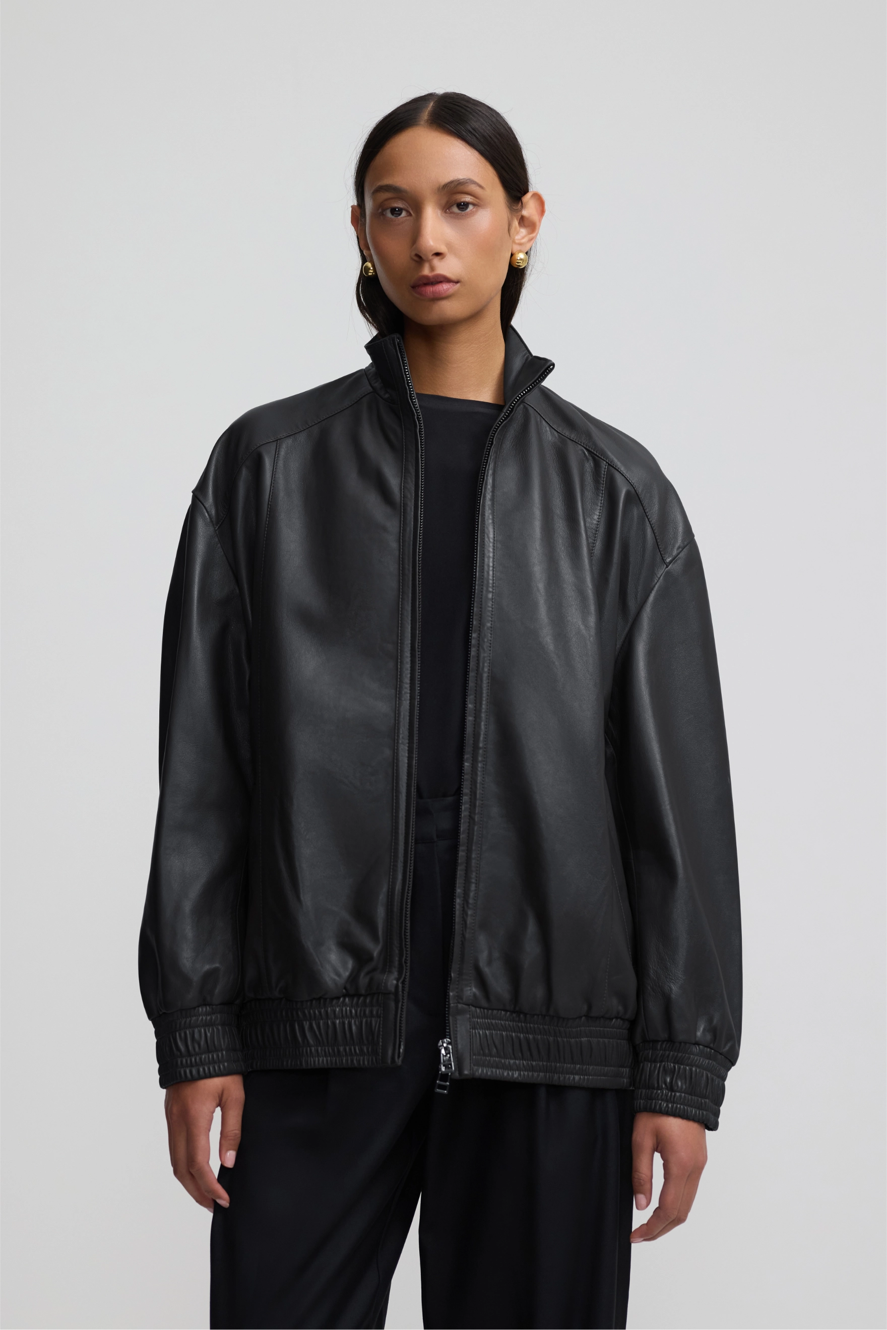 Leather Bomber - Black