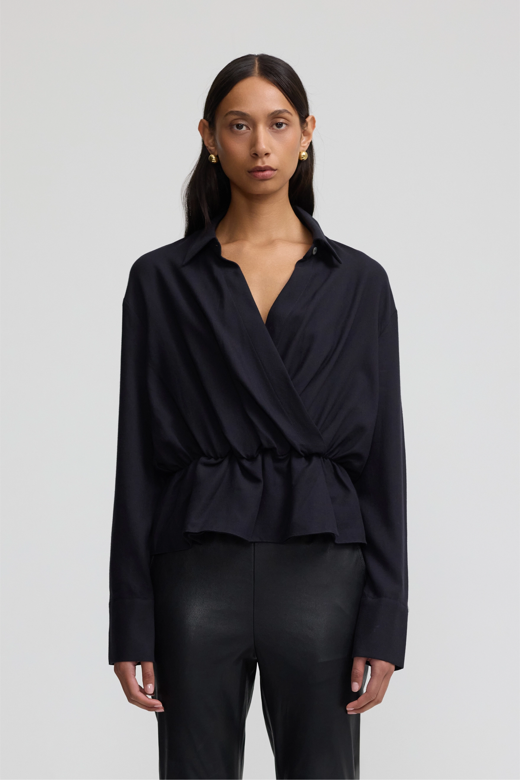 Wrap Shirt - Black Cotton Cashmere
