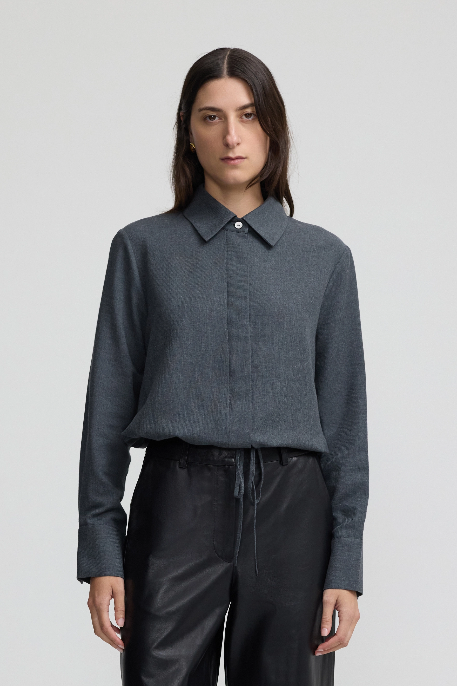 Drawstring Shirt - Grey Cotton Cashmere