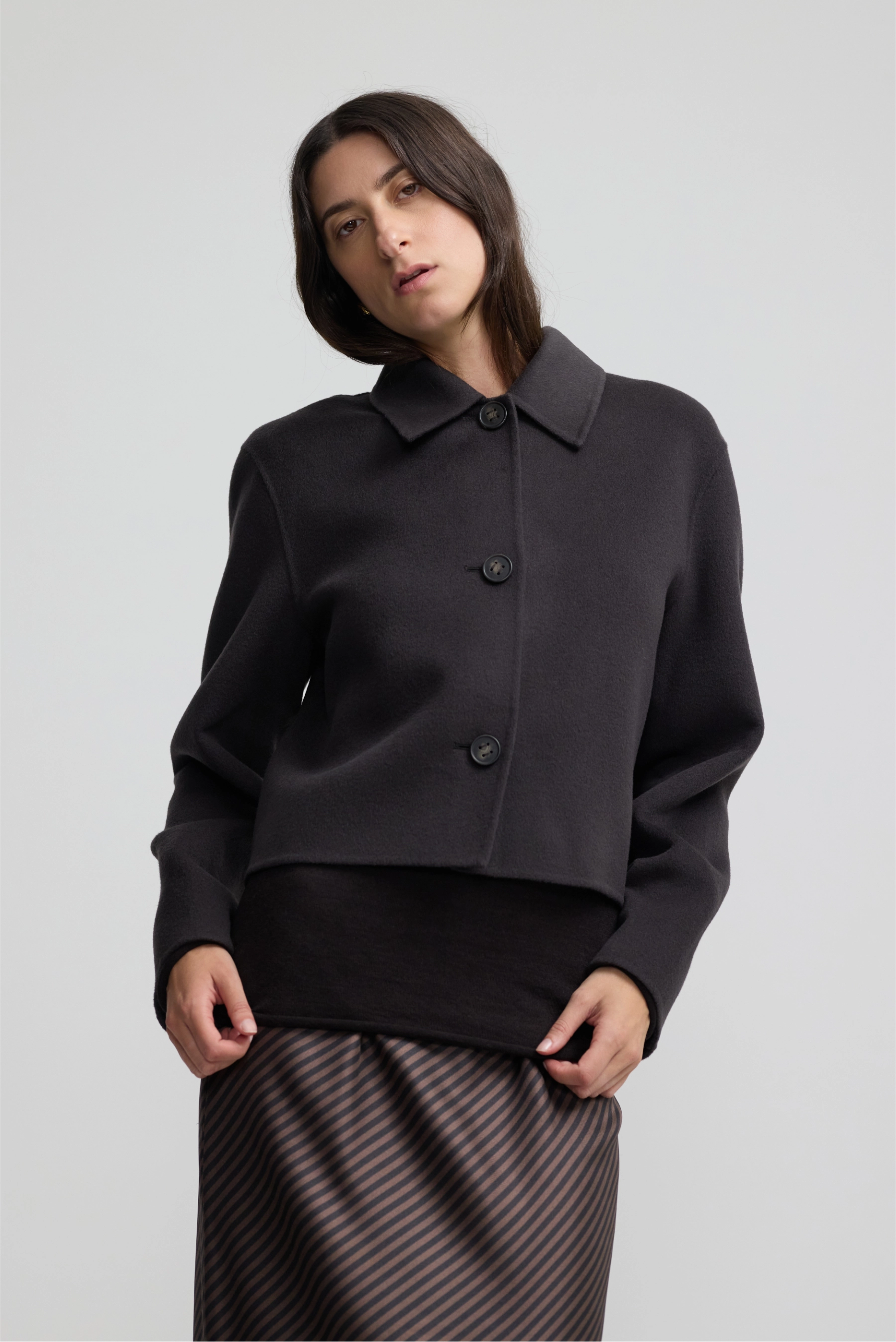 Cashmere Cropped Coat - Dark Chocolate