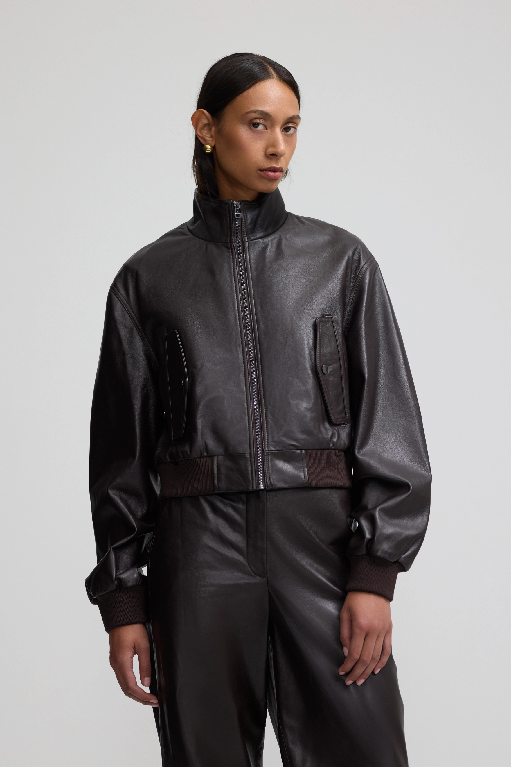 Leather Baby Bomber - Plum