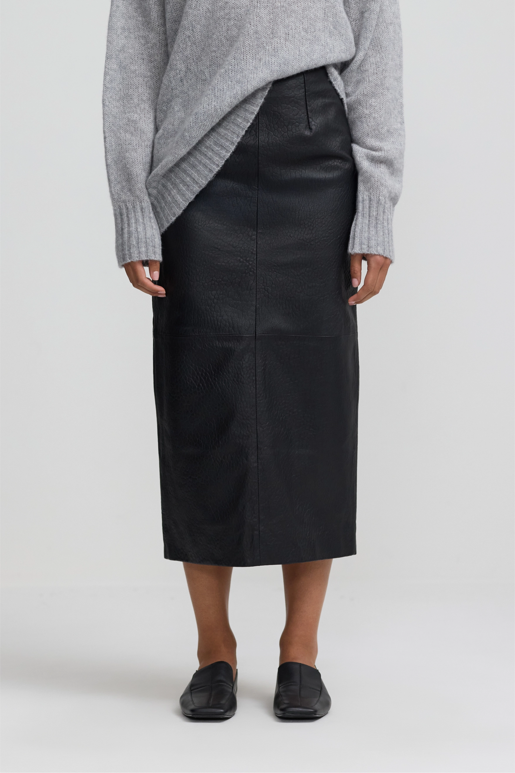 Leather Column Skirt - Black