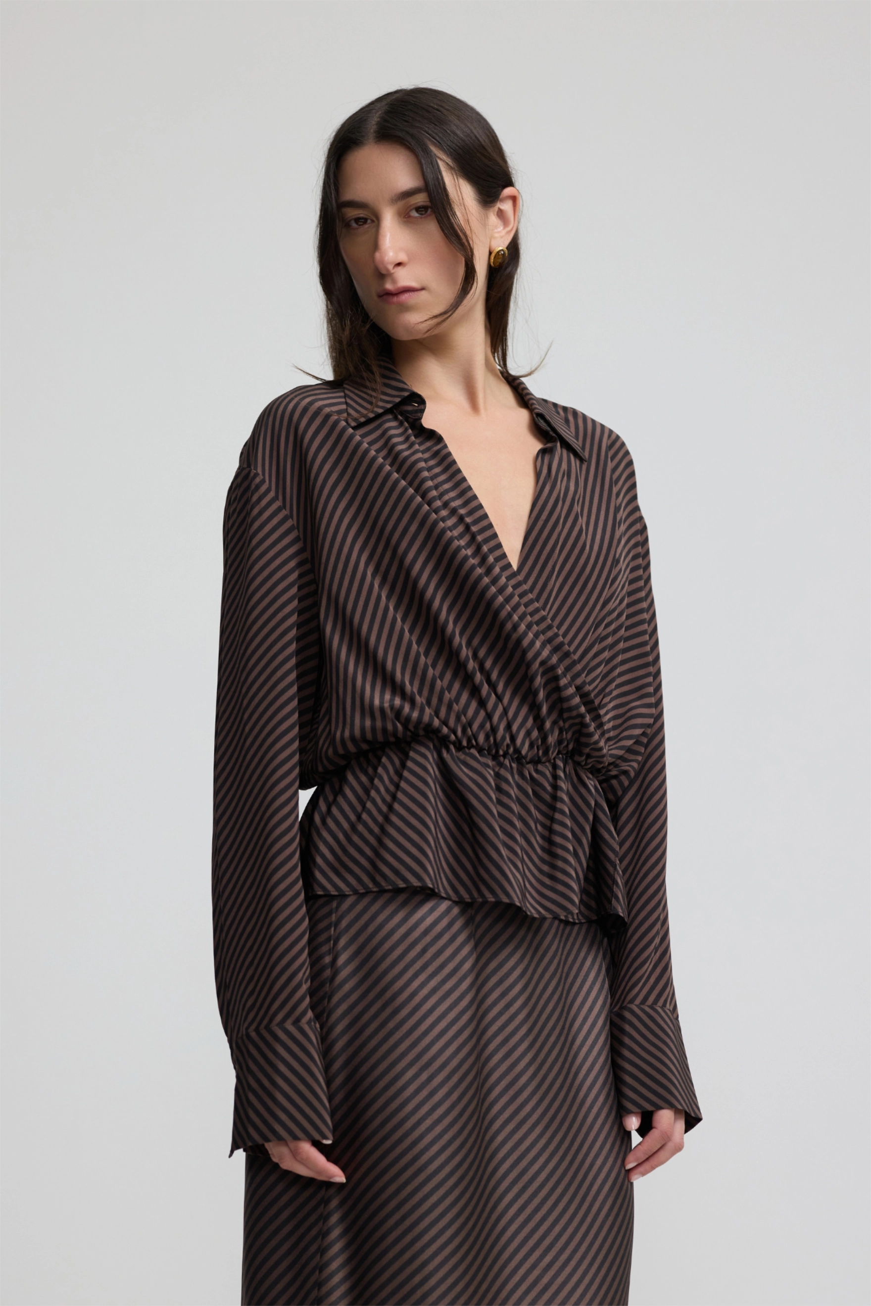 Wrap Shirt - Espresso Stripe Silk