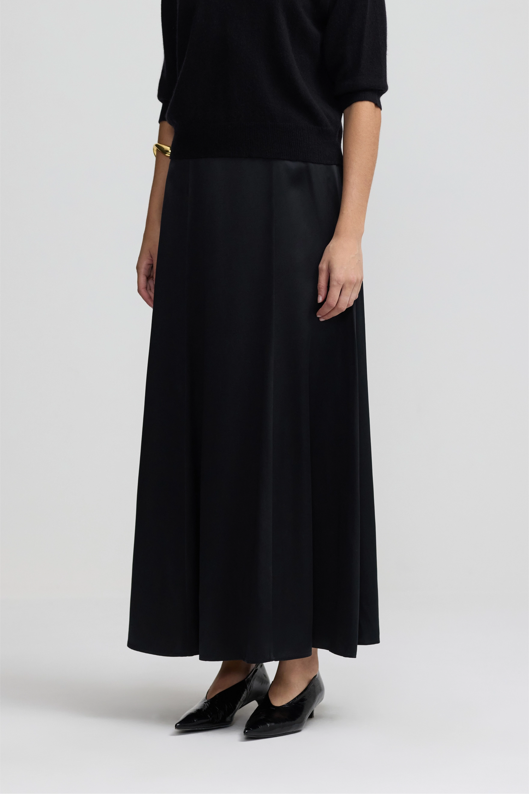 Silk Satin Full Skirt - Black