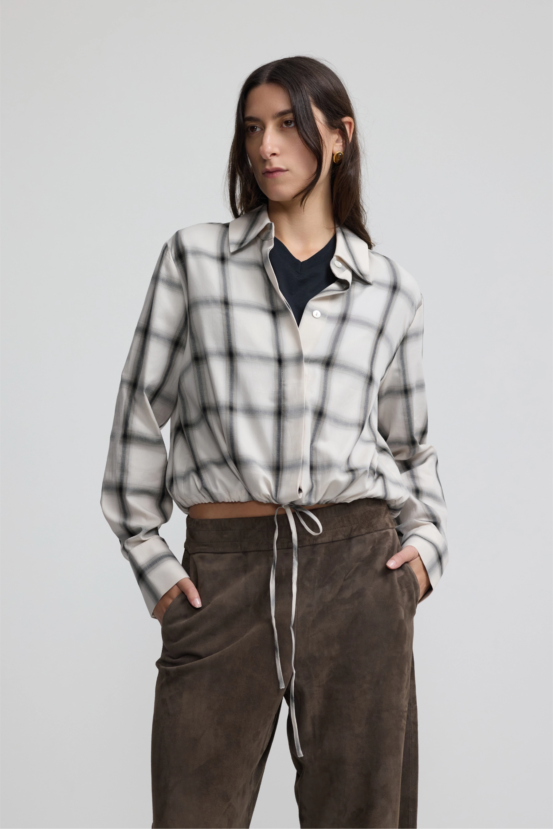 Drawstring Shirt - Off White Cotton