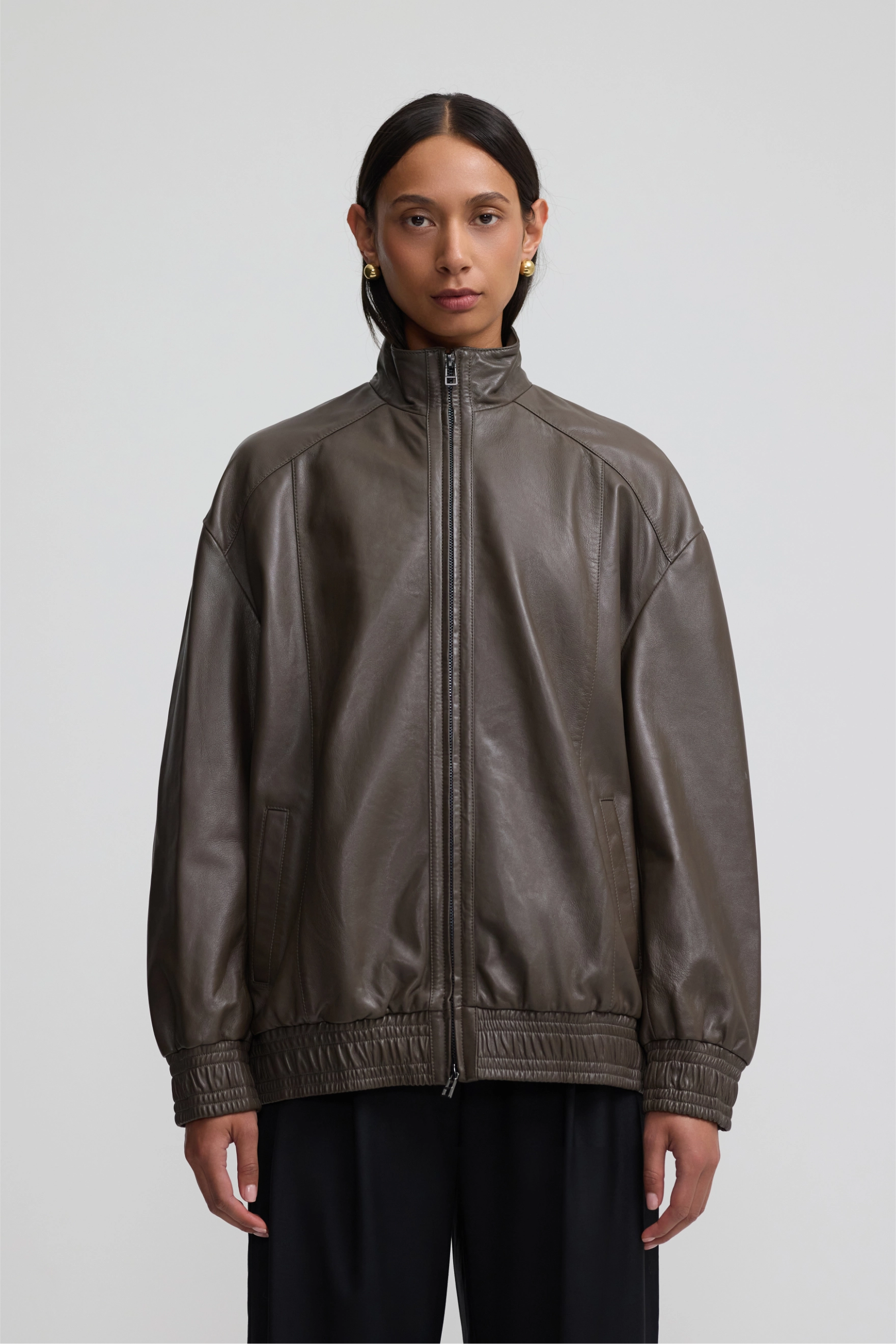 Leather Bomber - Dark Moss
