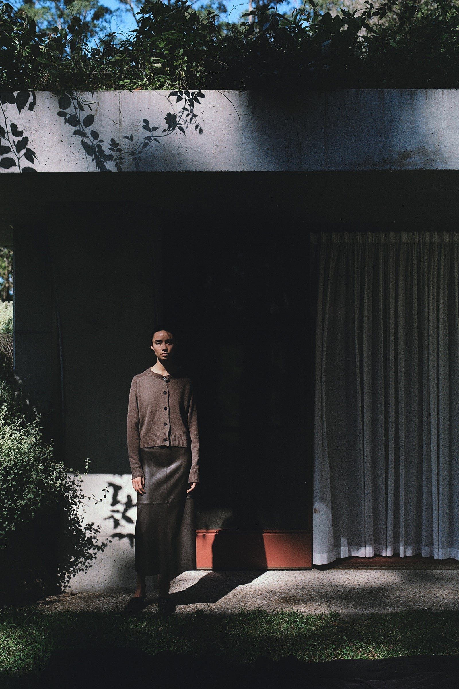 A-Line Stretch Leather Skirt - Teak