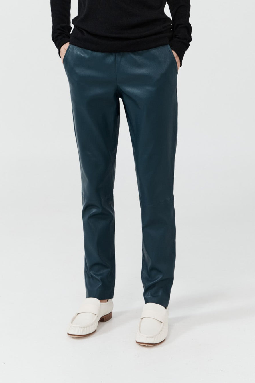 Stretch Leather Slouch Pant - Dark Storm