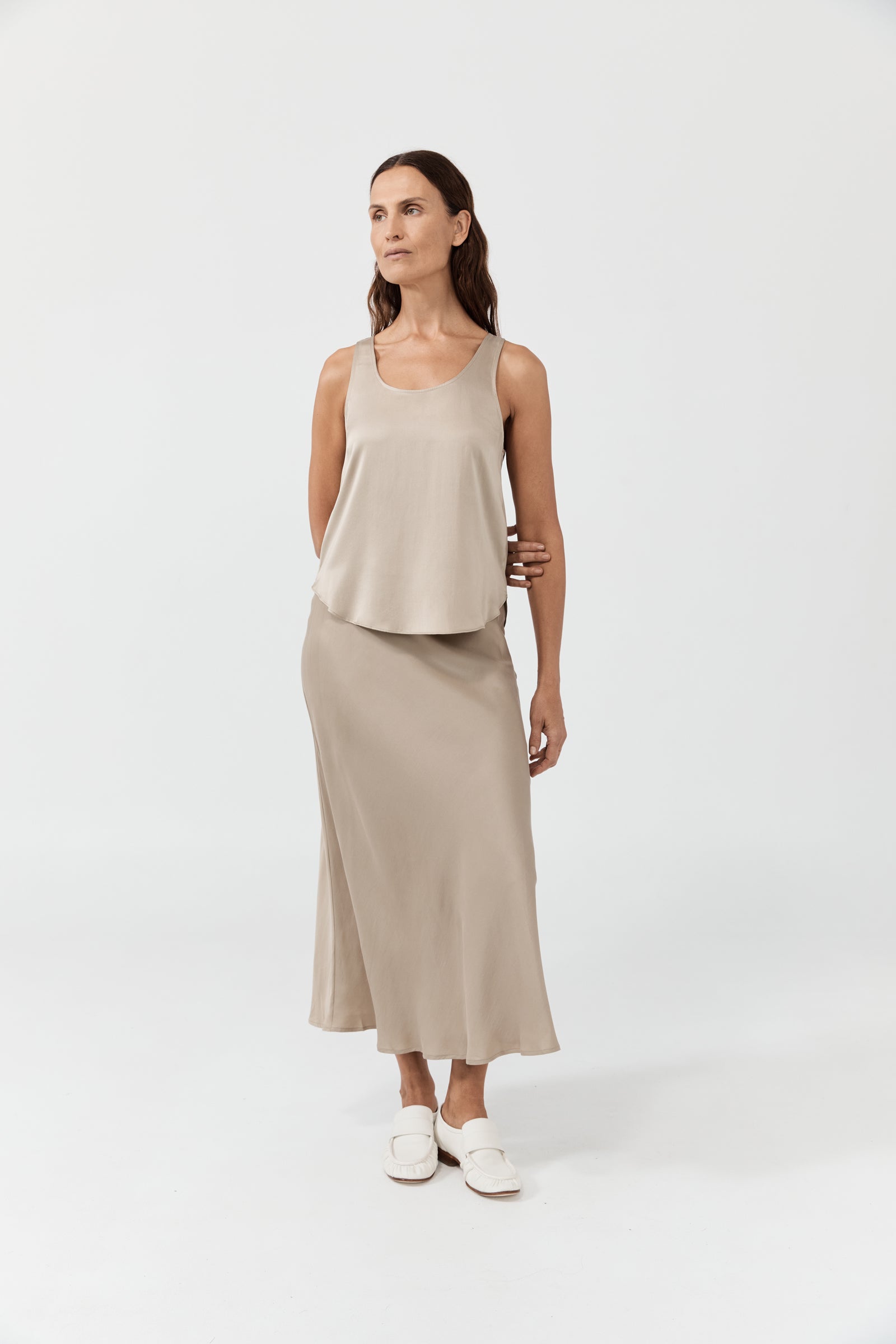 Maxi Bias Silk Skirt - New Beige
