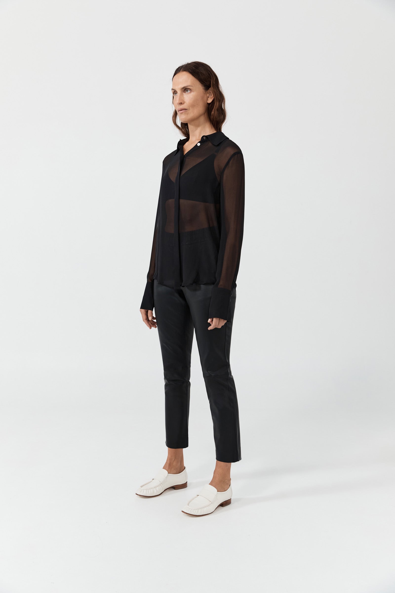 Stretch Leather Slouch Pant - Black