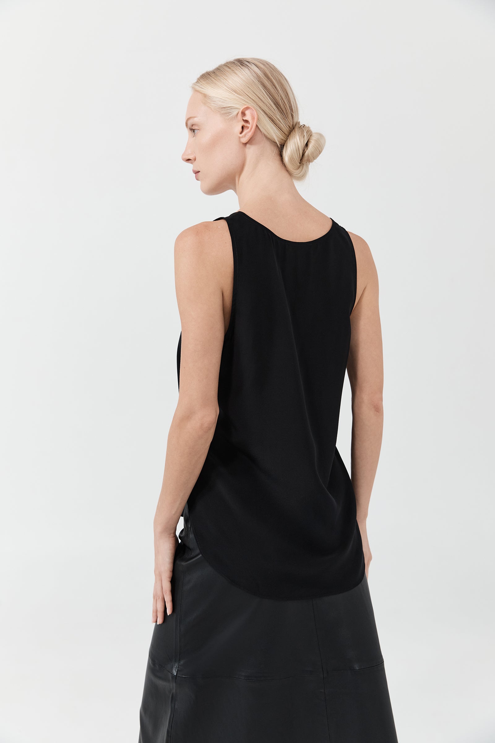 A-Line Stretch Leather Skirt - Black