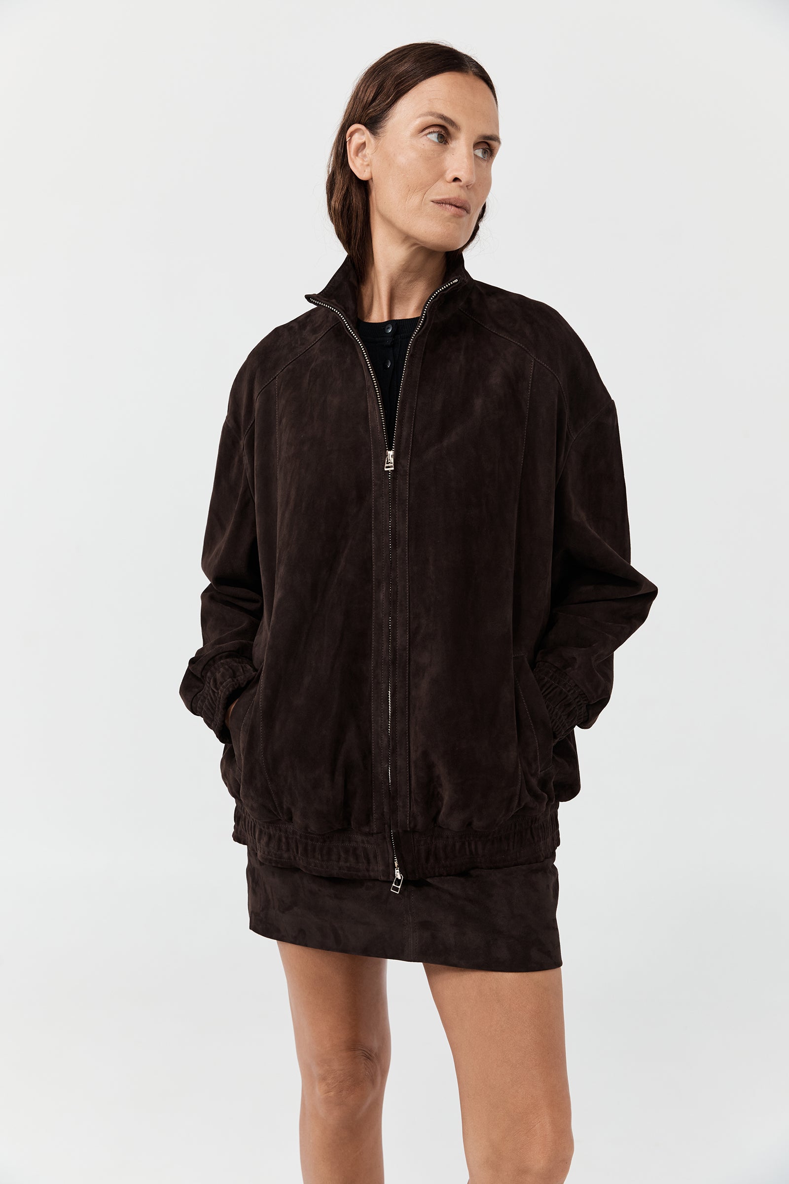 Leather Bomber - Chocolate Suede
