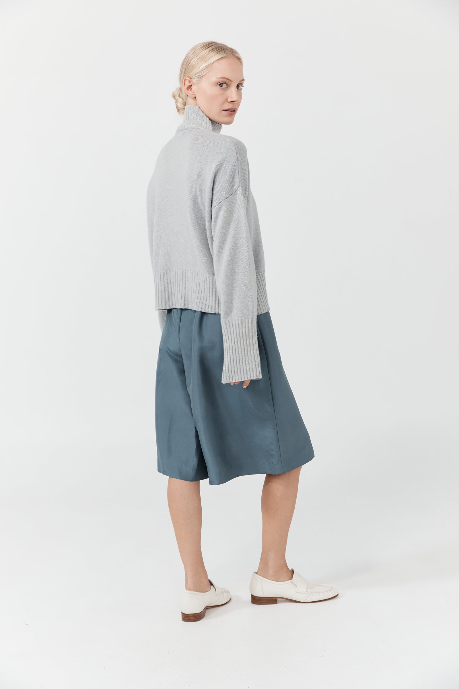 Cashmere Cropped Drop Shoulder Funnel - Cloud