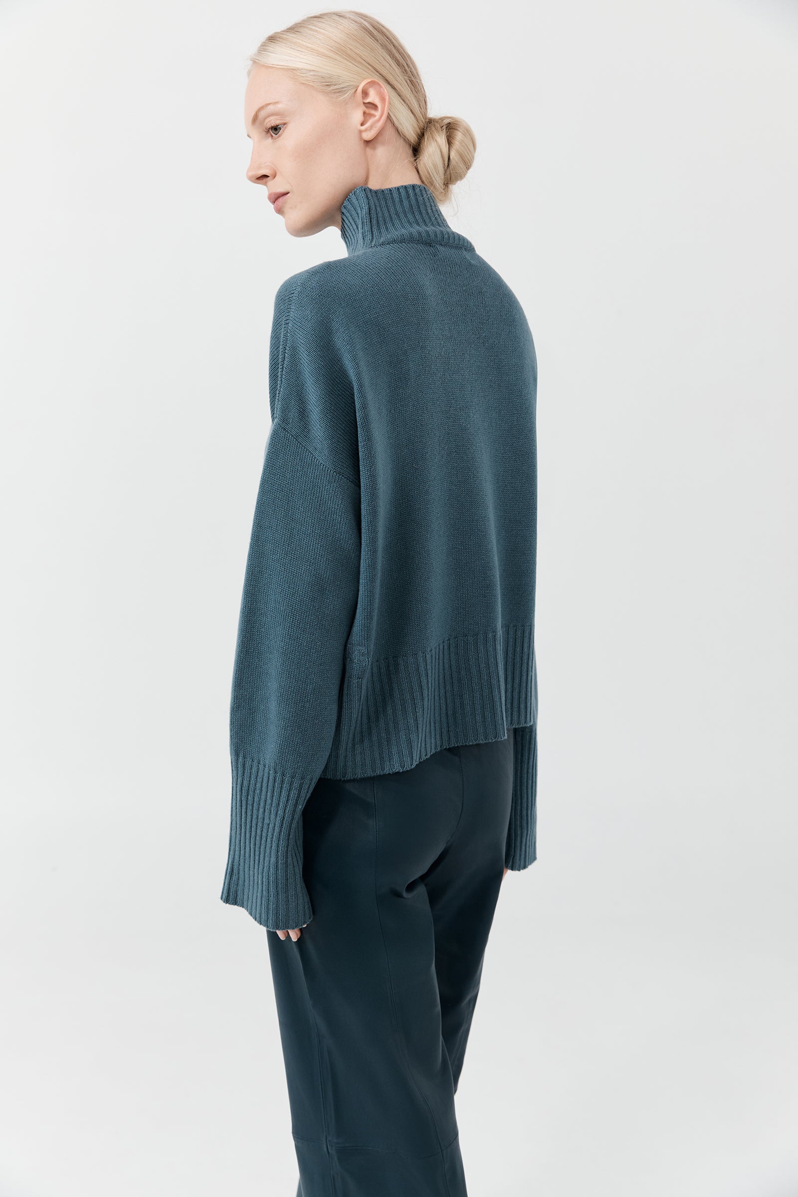 Cropped Wider Leg Stretch Leather Pant - Dark Storm