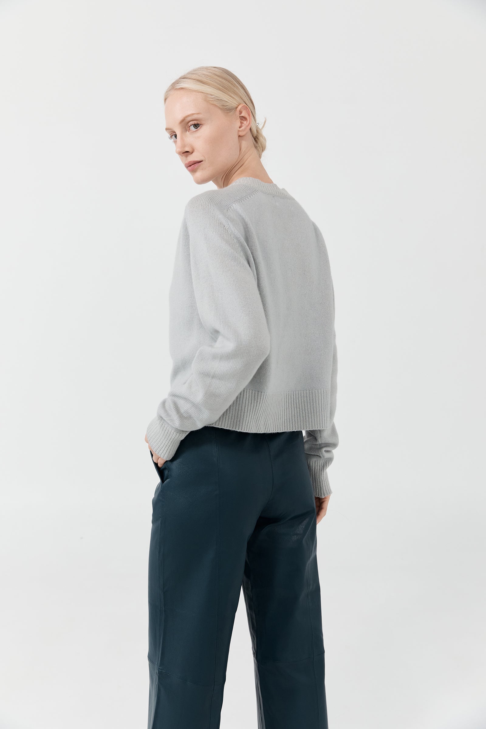 Cropped Wider Leg Stretch Leather Pant - Dark Storm