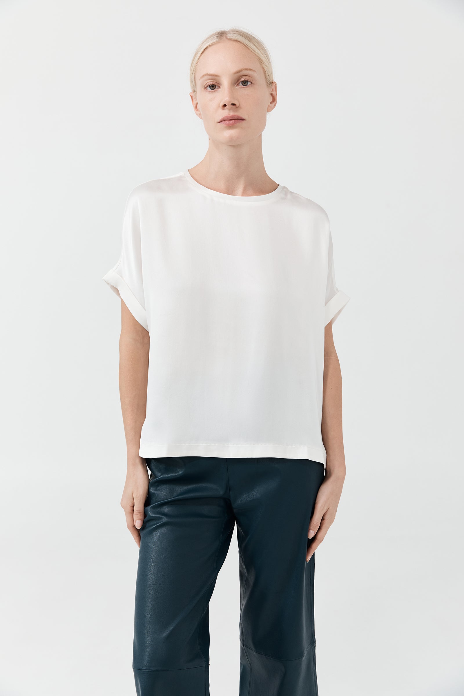 Cropped Wider Leg Stretch Leather Pant - Dark Storm