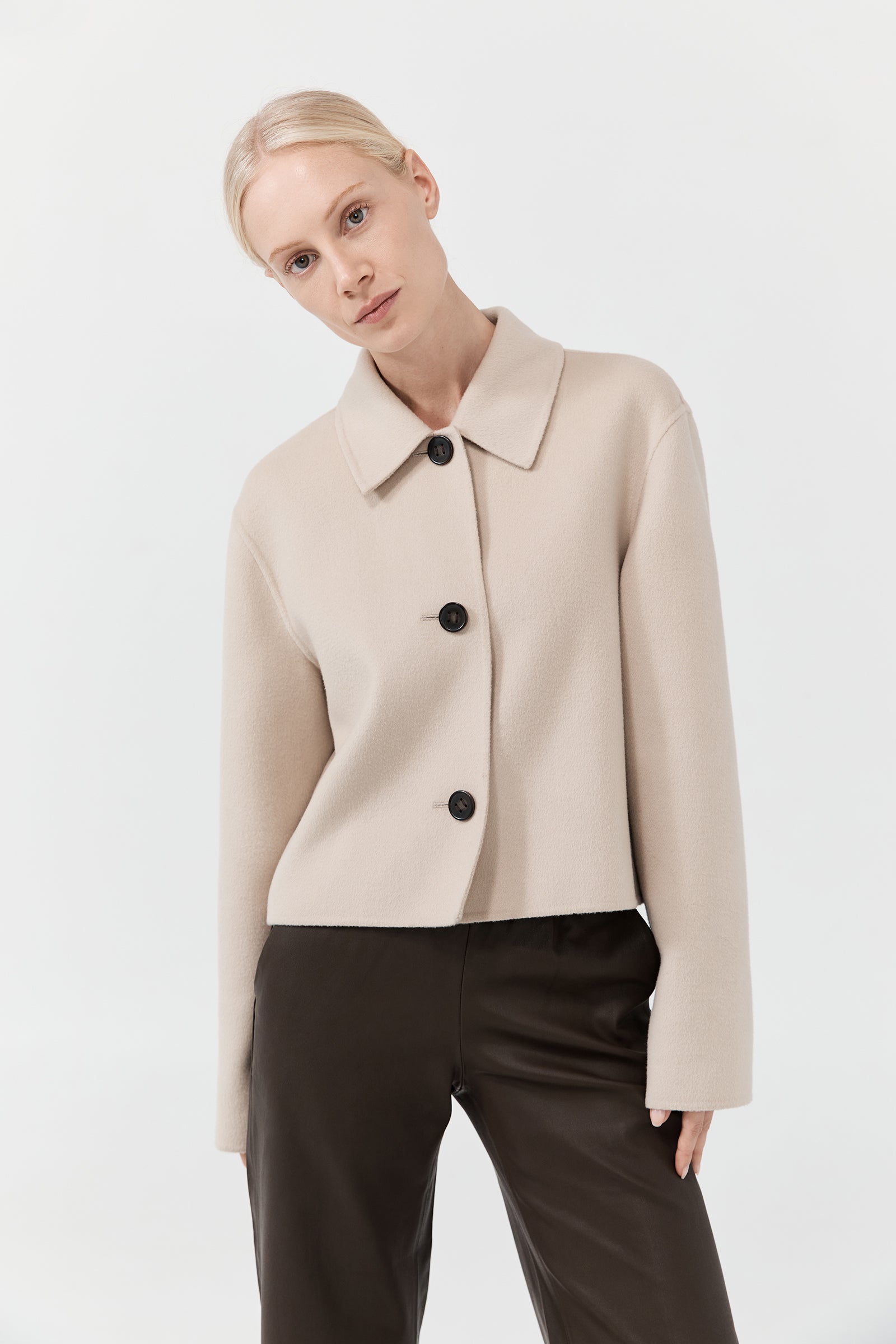 Cashmere Cropped Coat - Light Macadamia