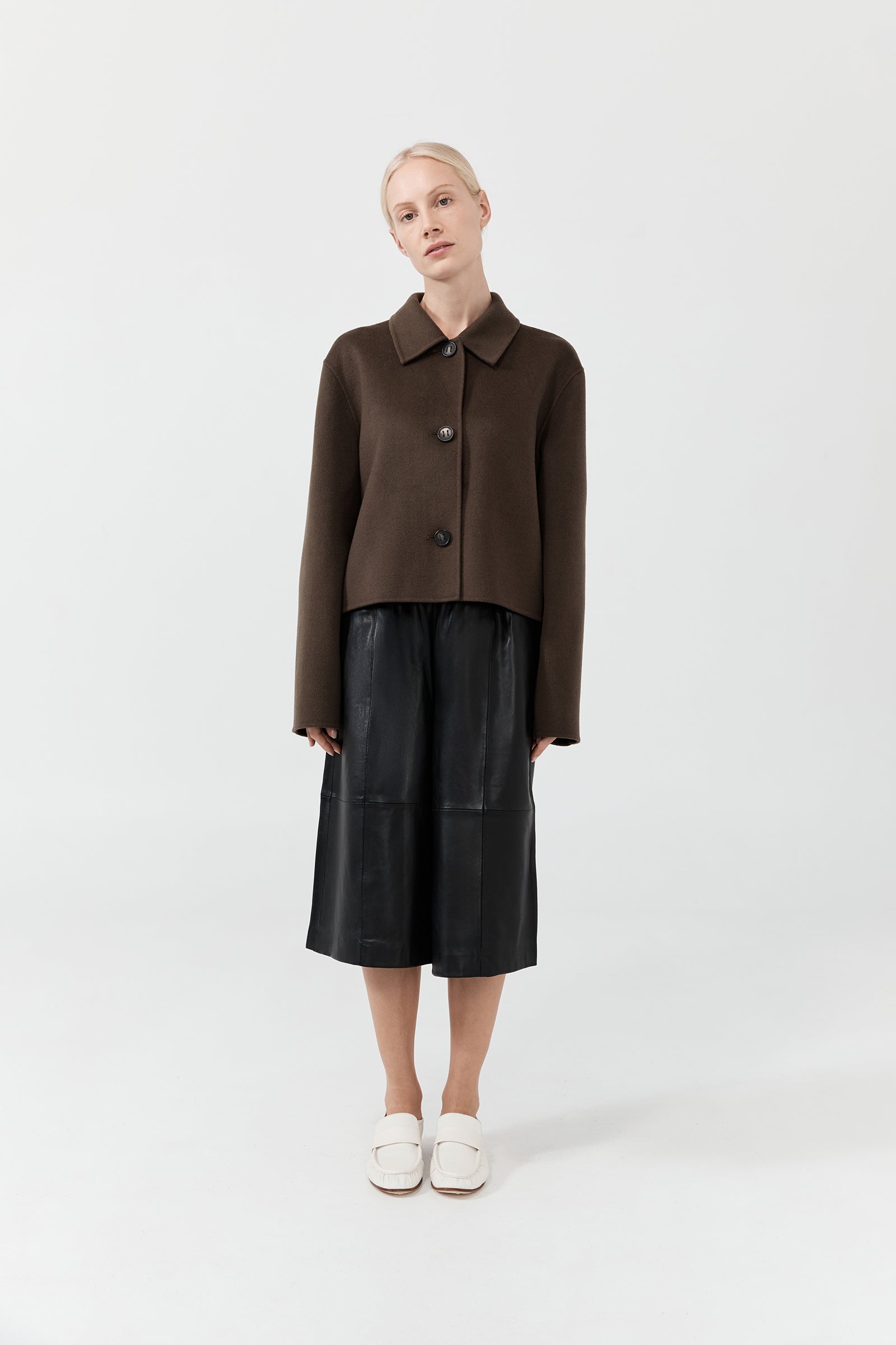 Cashmere Cropped Coat - Teak