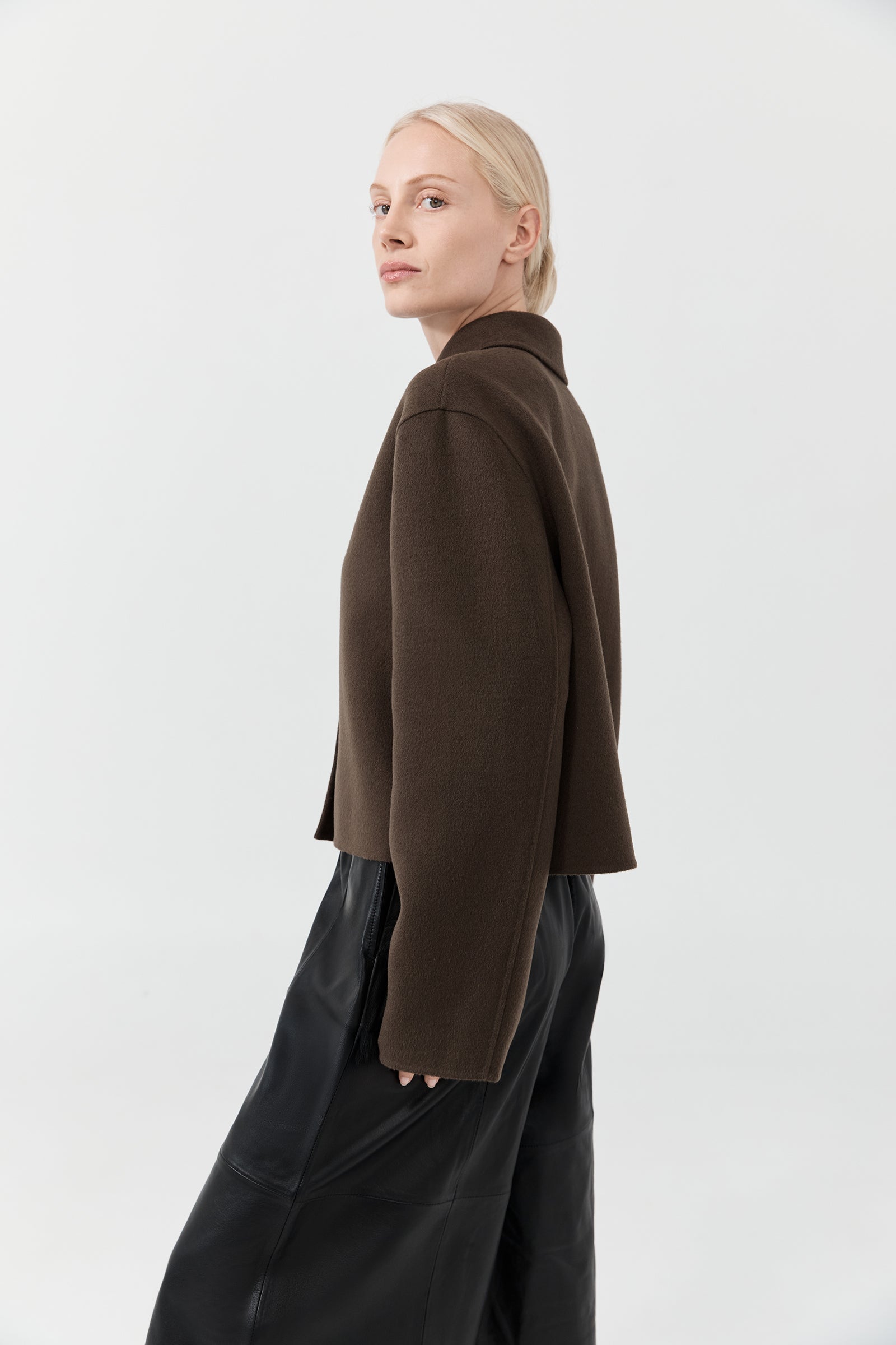 Cashmere Cropped Coat - Teak