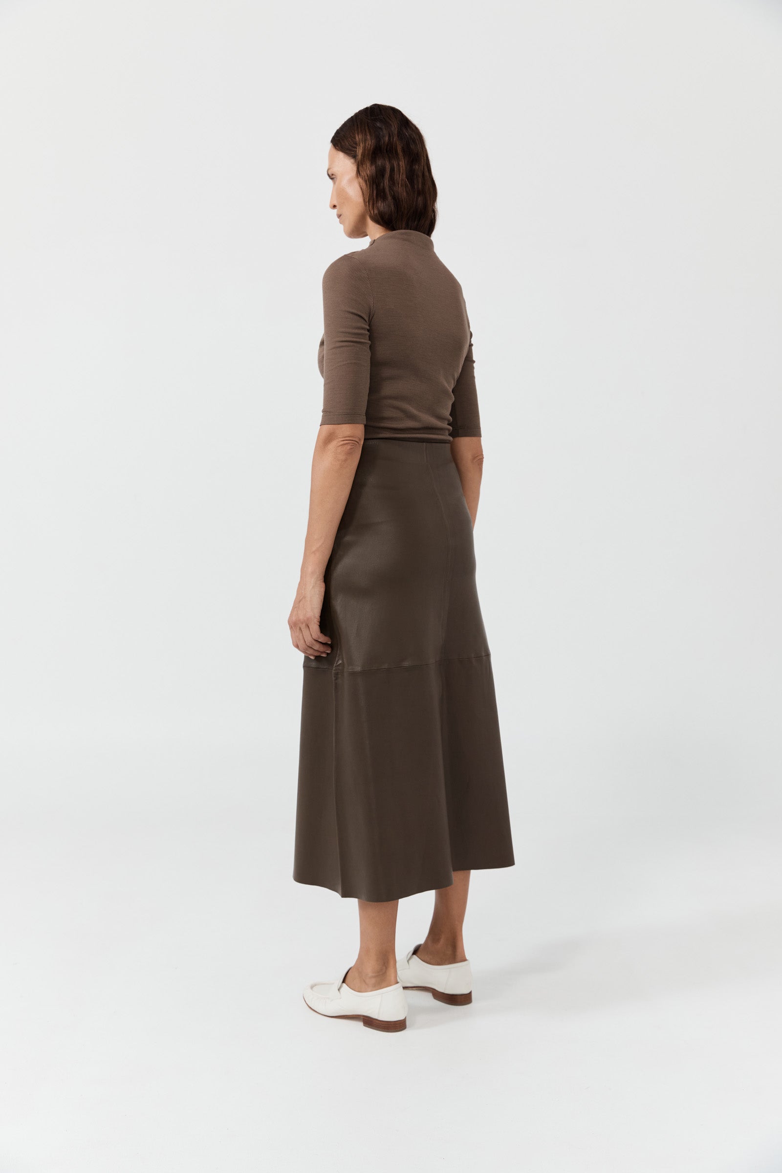 A-Line Stretch Leather Skirt - Teak