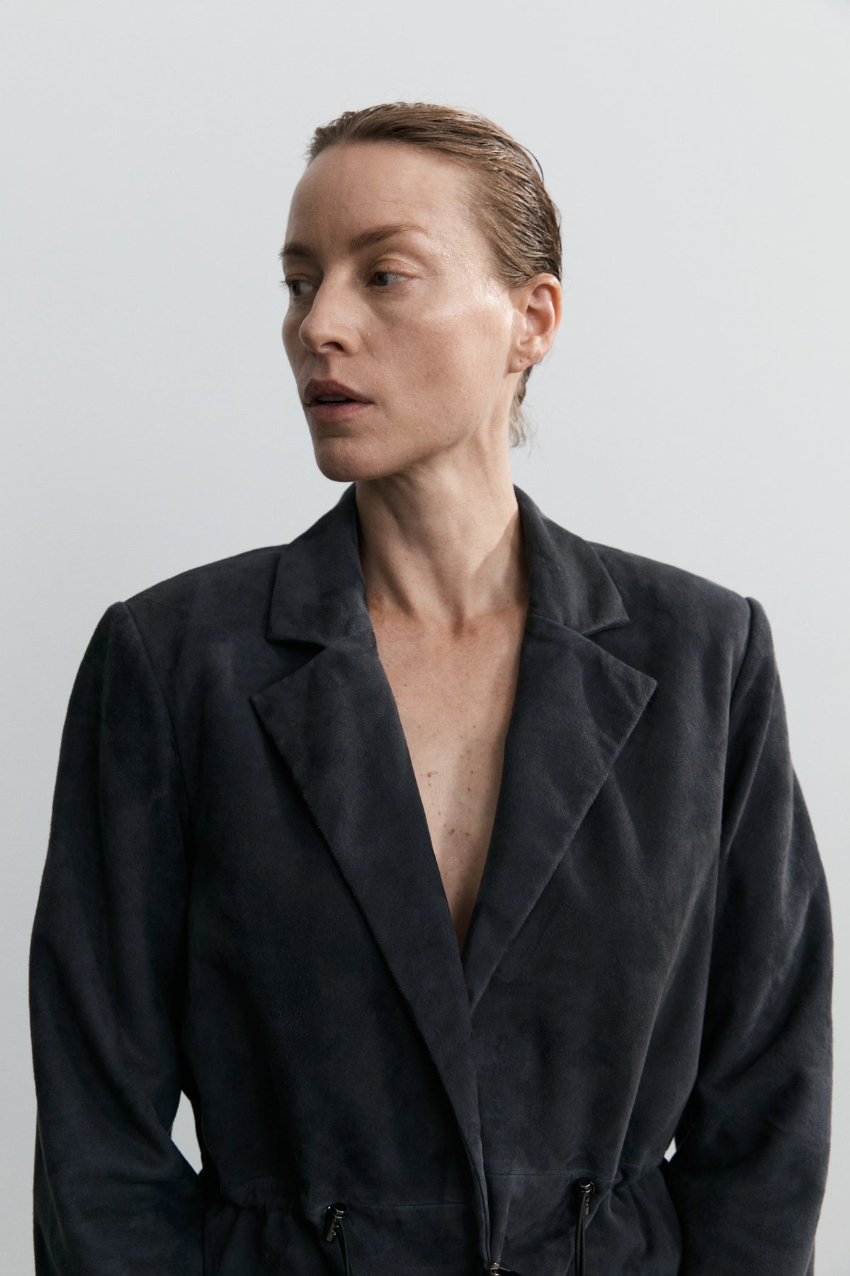 Cinched Blazer - Navy Suede