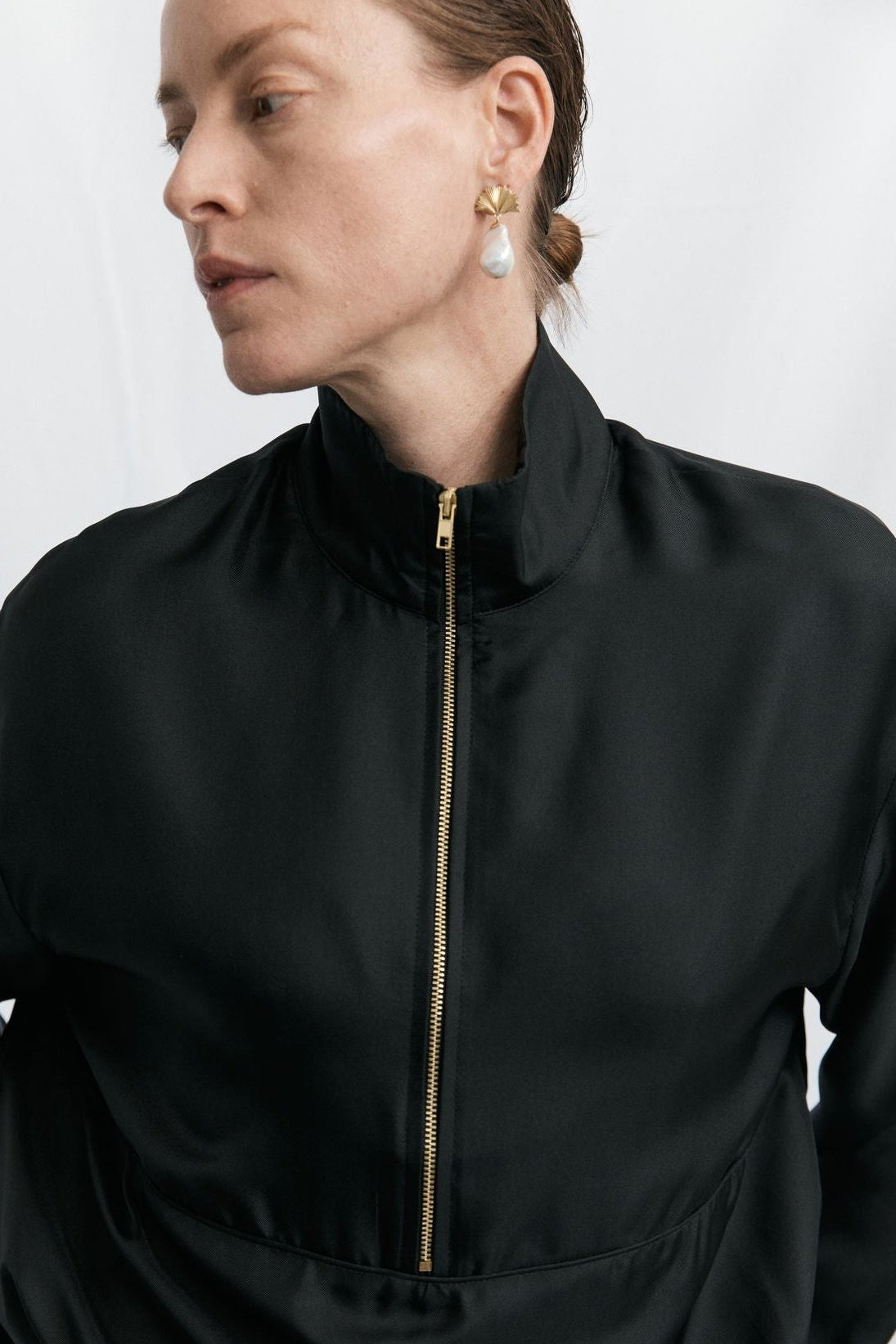 Zipped Blouse - Black Silk Twill