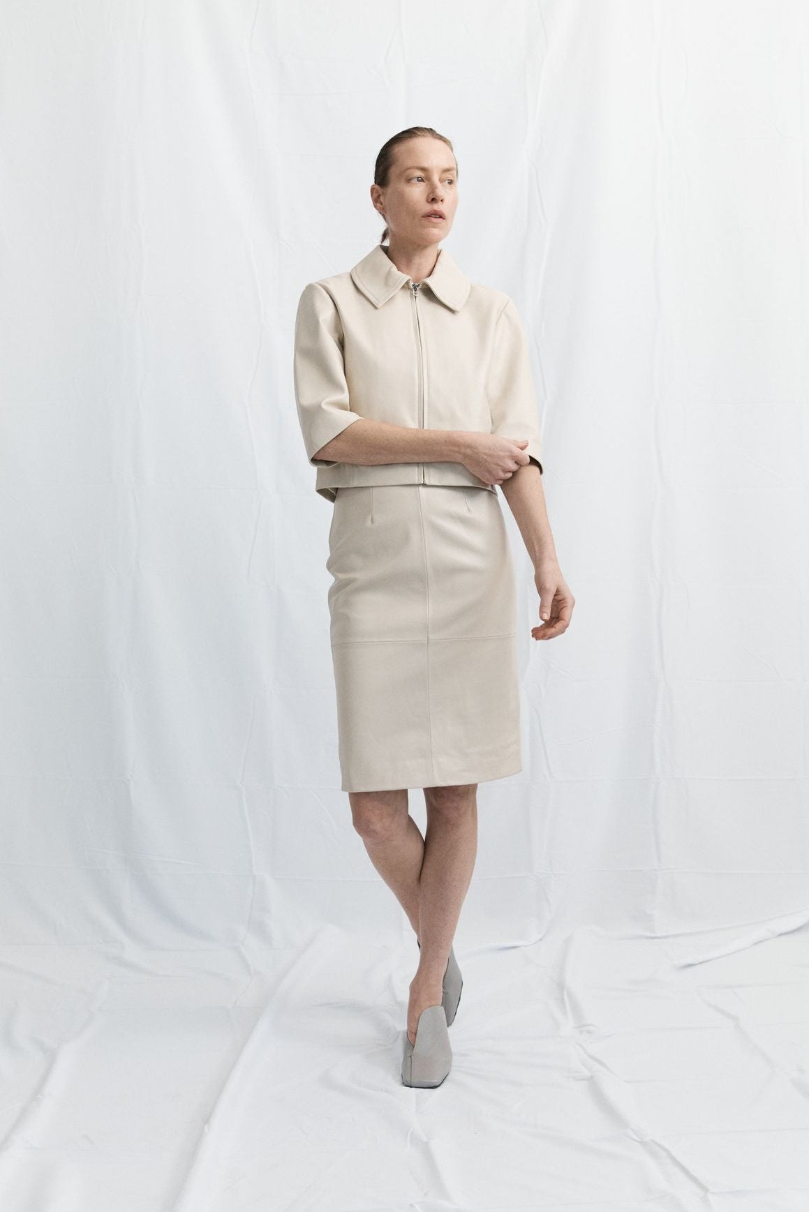 Leather Studio Skirt - Chalk