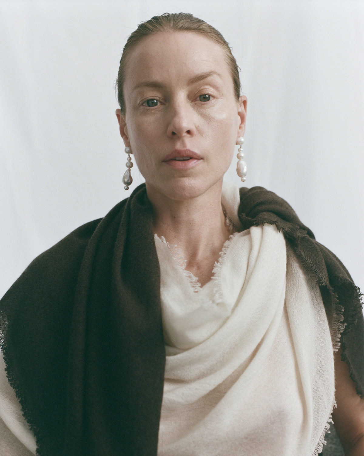 Cashmere Whisper Thin Scarf - Whisper White / Cafe Solo