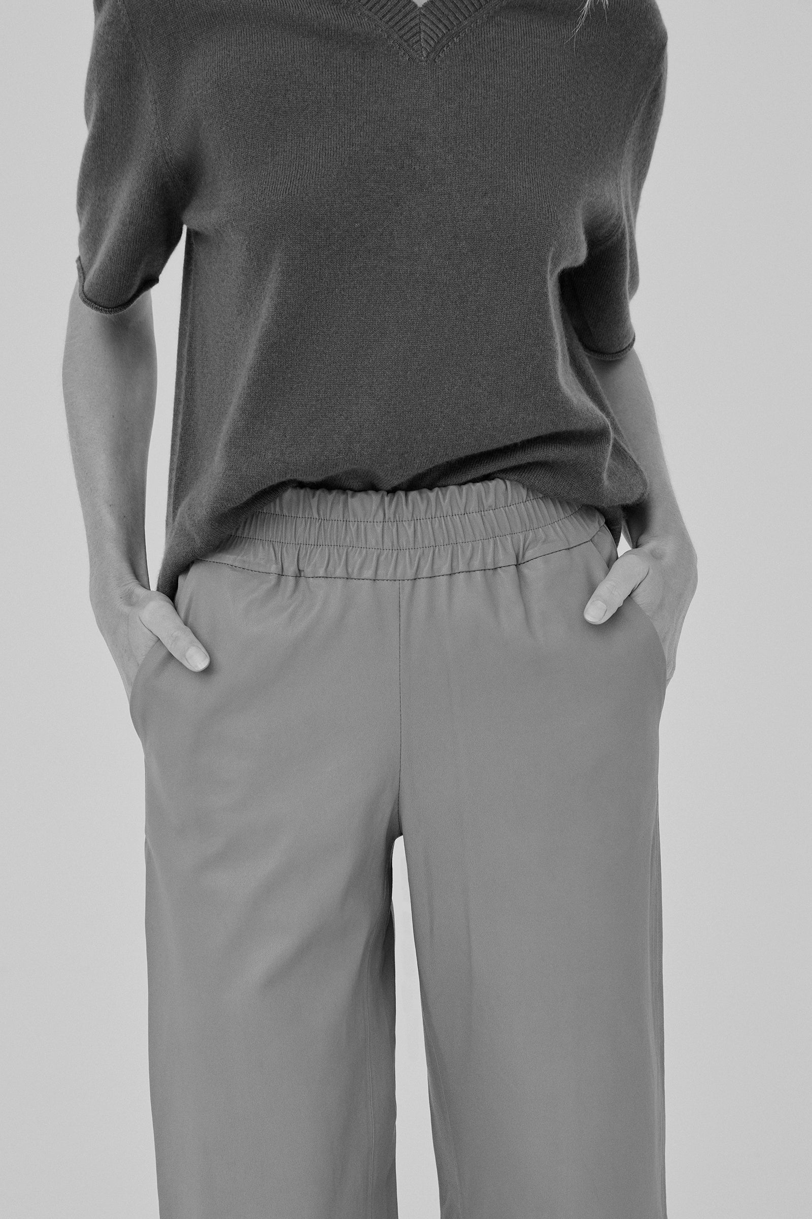 Cropped Wider Leg Stretch Leather Pant - Dark Storm