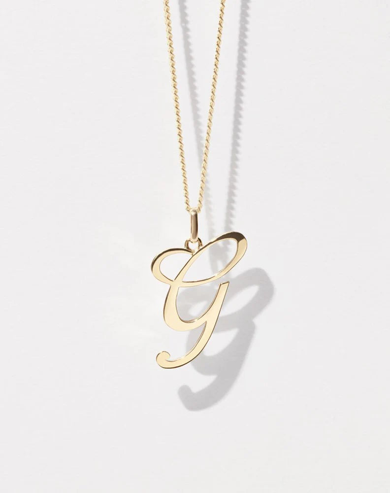 Meadowlark Cursive Letter Charm Necklace - 23K Gold Plated
