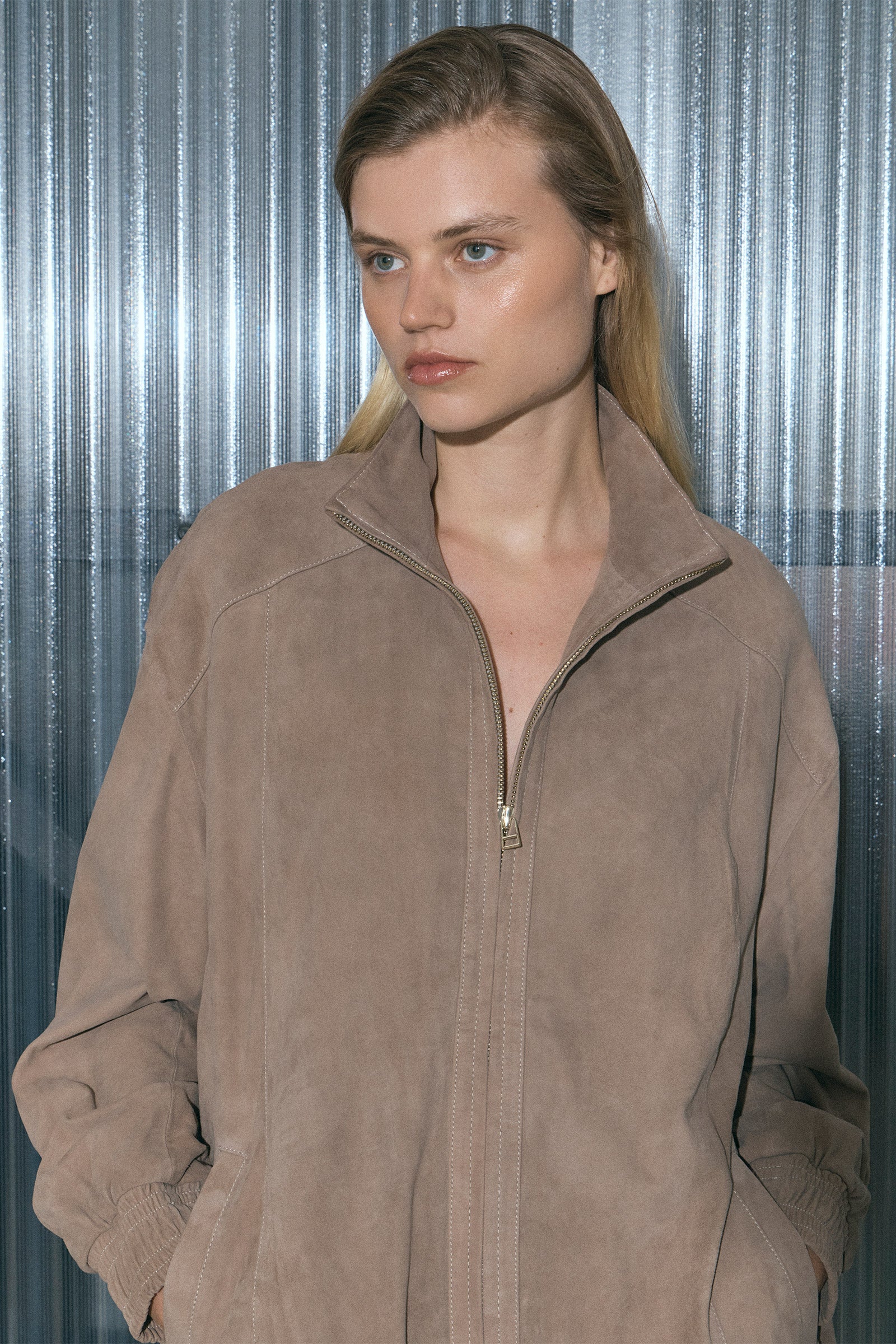 Leather Bomber - Mushroom Suede