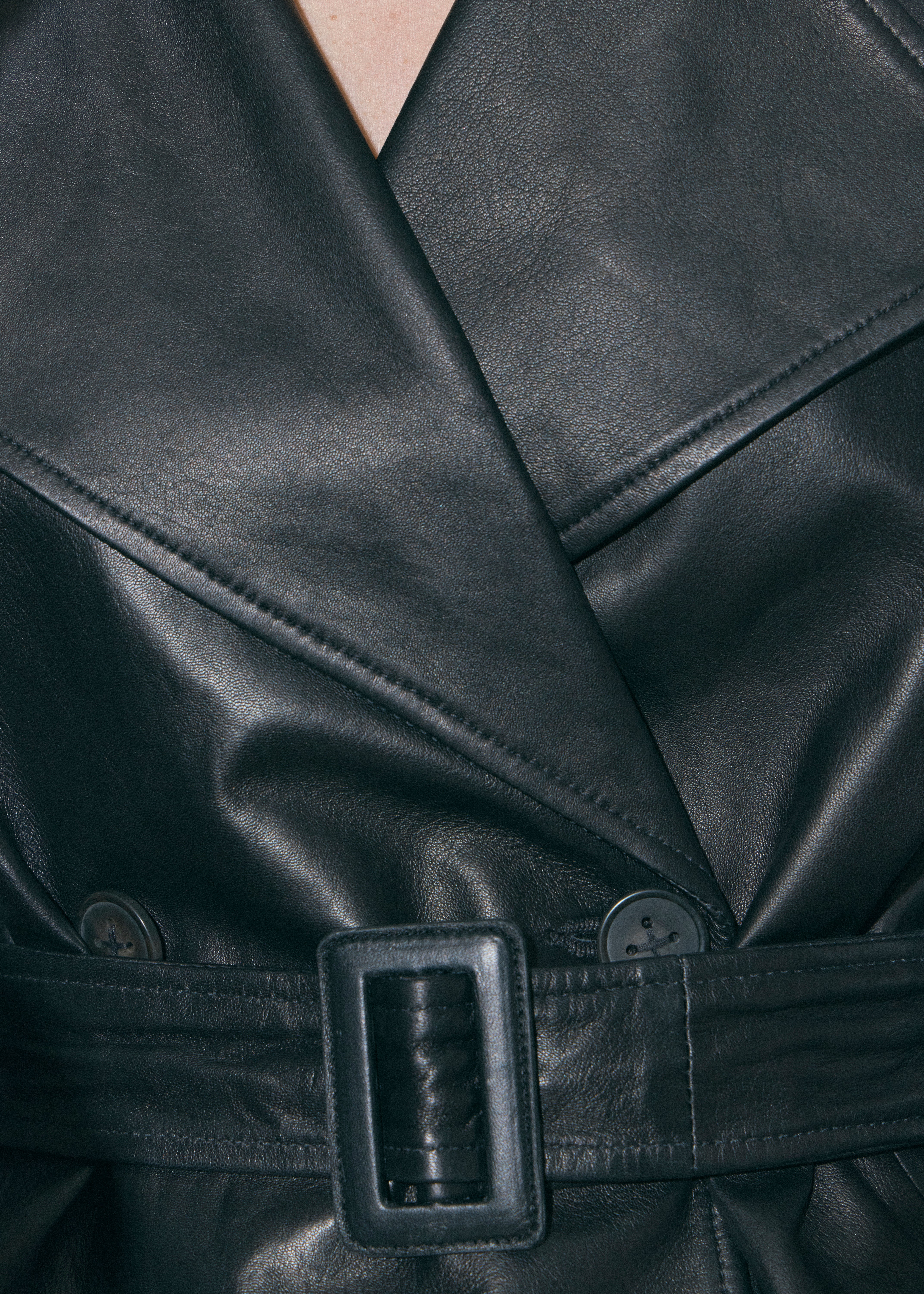 Cropped Trench Coat - Black Leather
