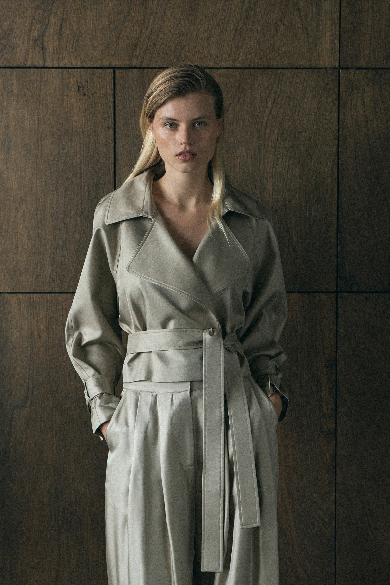Cropped Trench Coat - Putty Silk