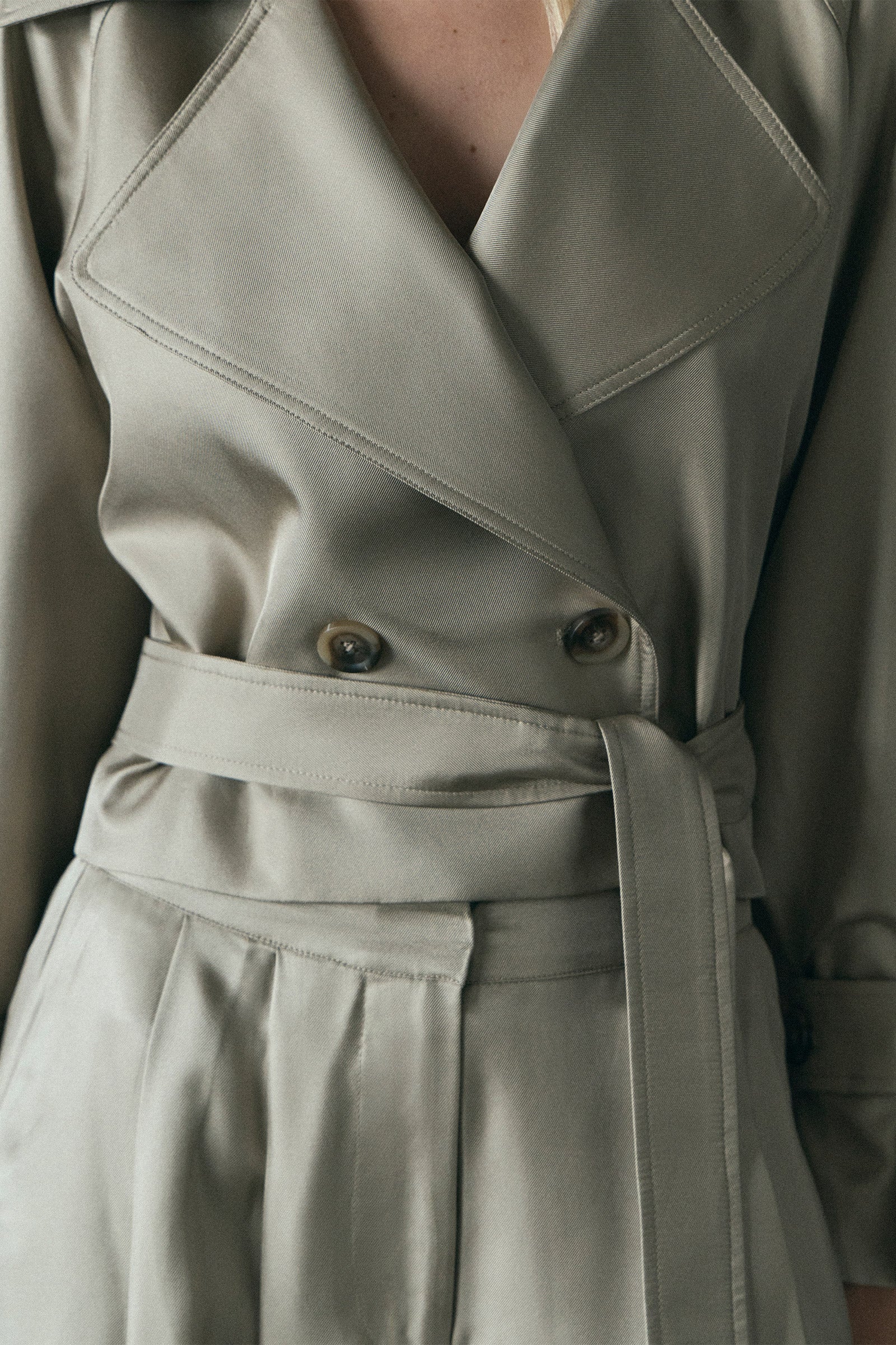 Cropped Trench Coat - Putty Silk