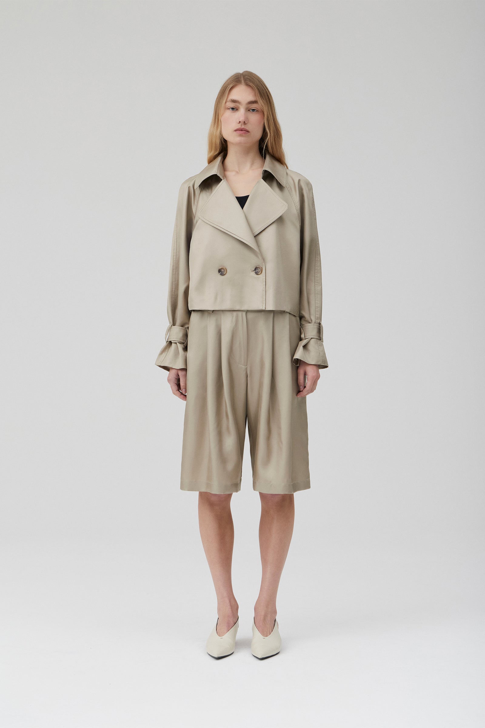 Cropped Trench Coat - Putty Silk
