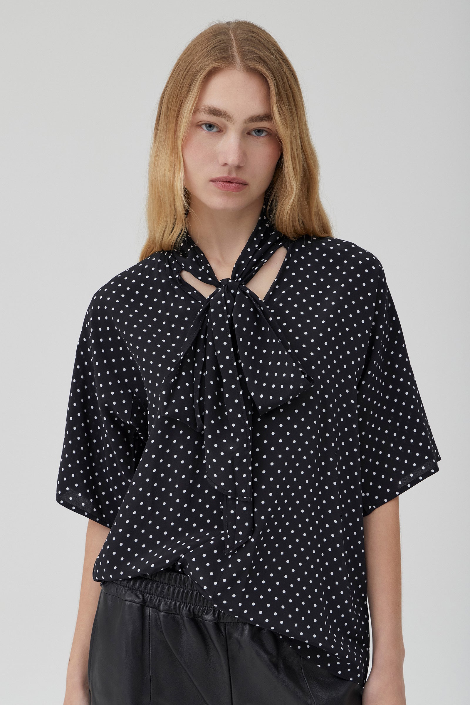 Silk Scarf T - Polka Dot Black