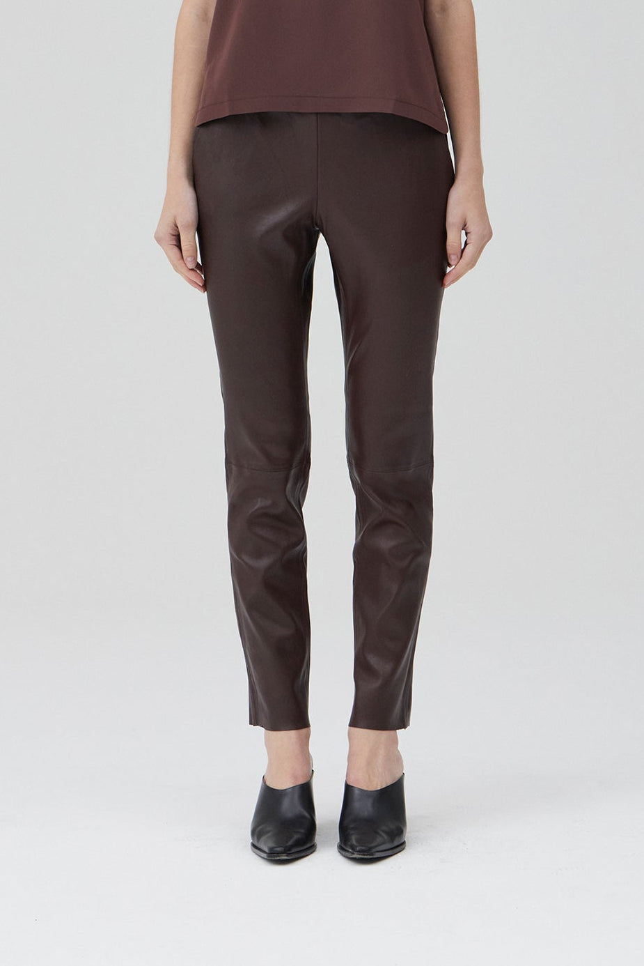 Stretch Leather Slouch Pant - Black Fig