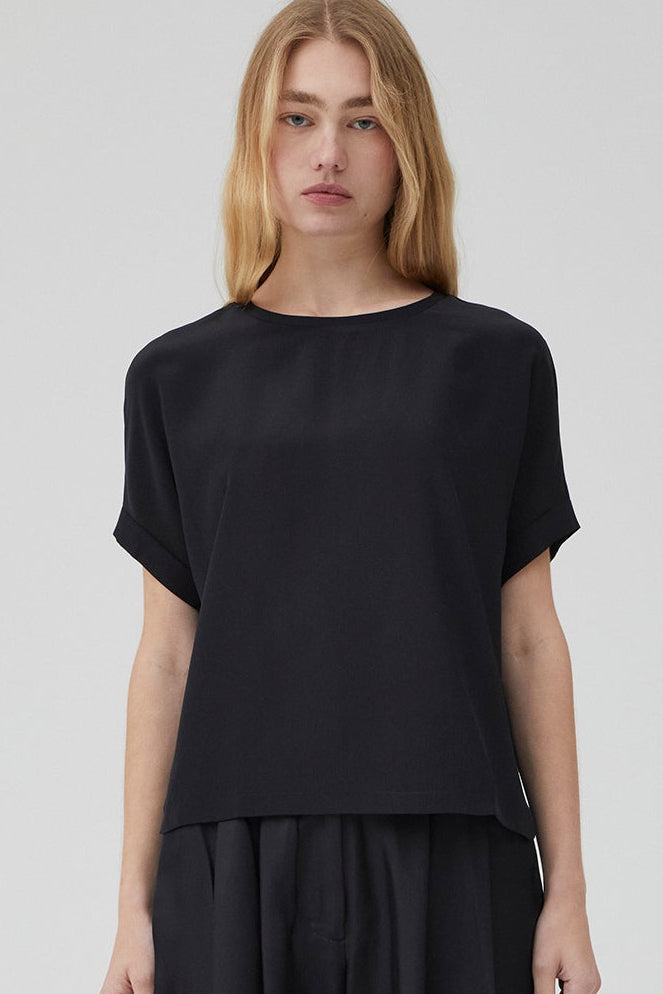 Relaxed Silk T-Shirt - Black