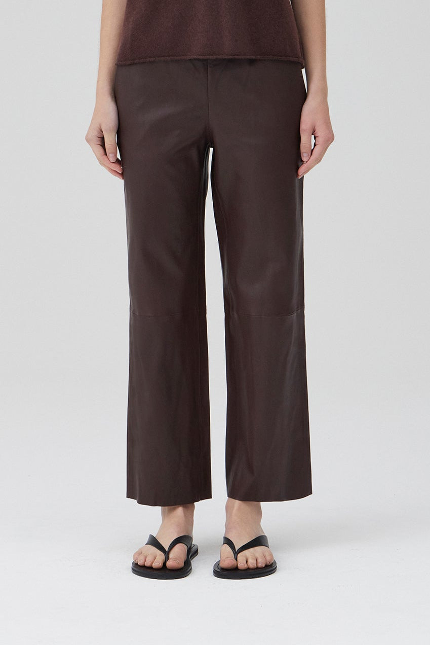 Cropped Wider Leg Stretch Leather Pant - Black Fig