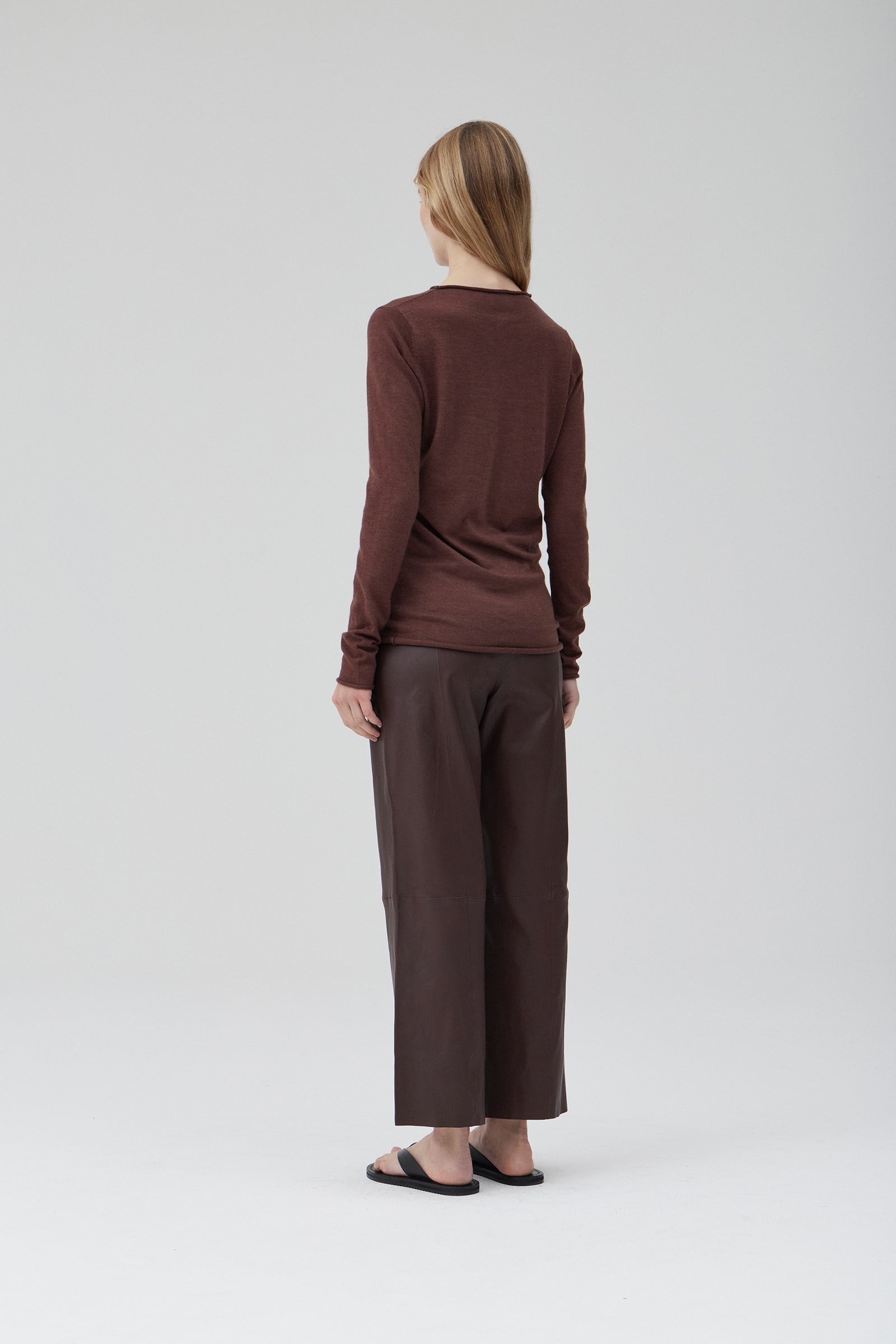 Cropped Wider Leg Stretch Leather Pant - Black Fig