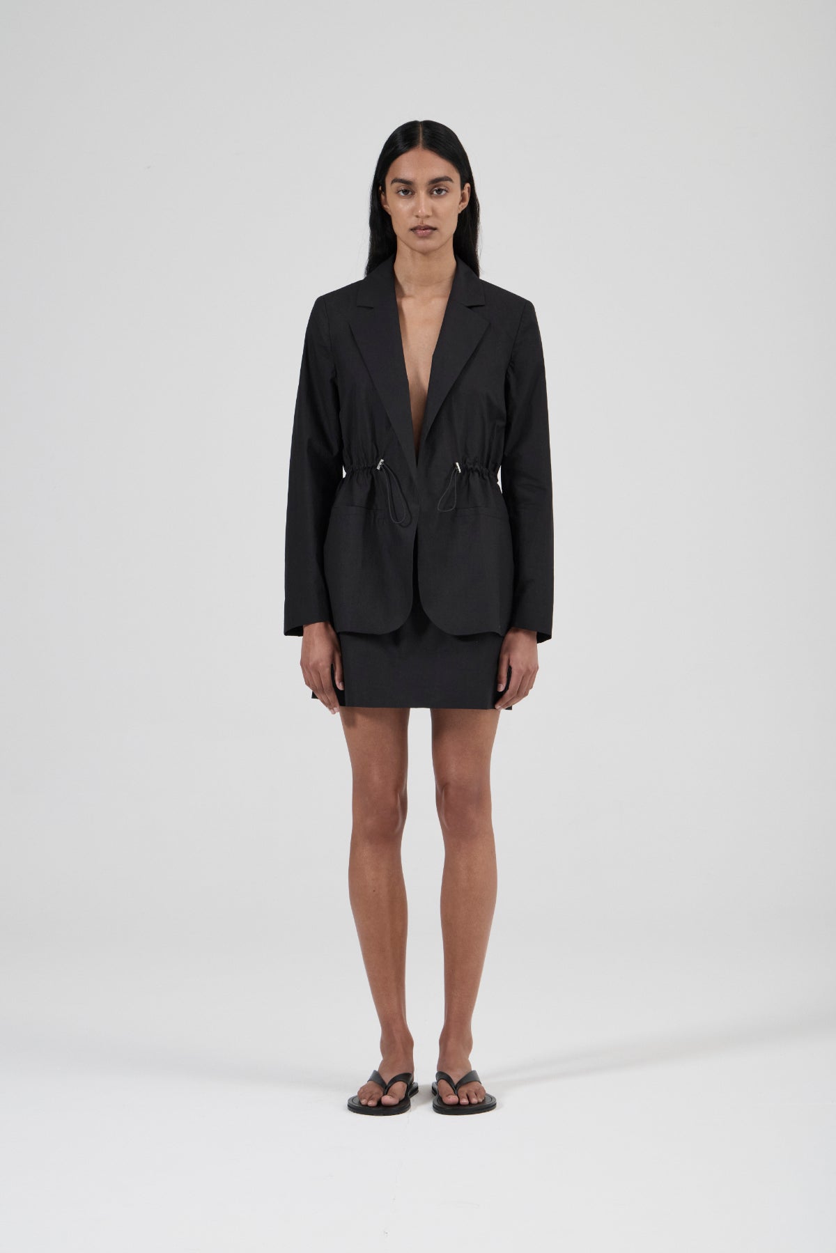 Cinched Cotton Blazer - Black