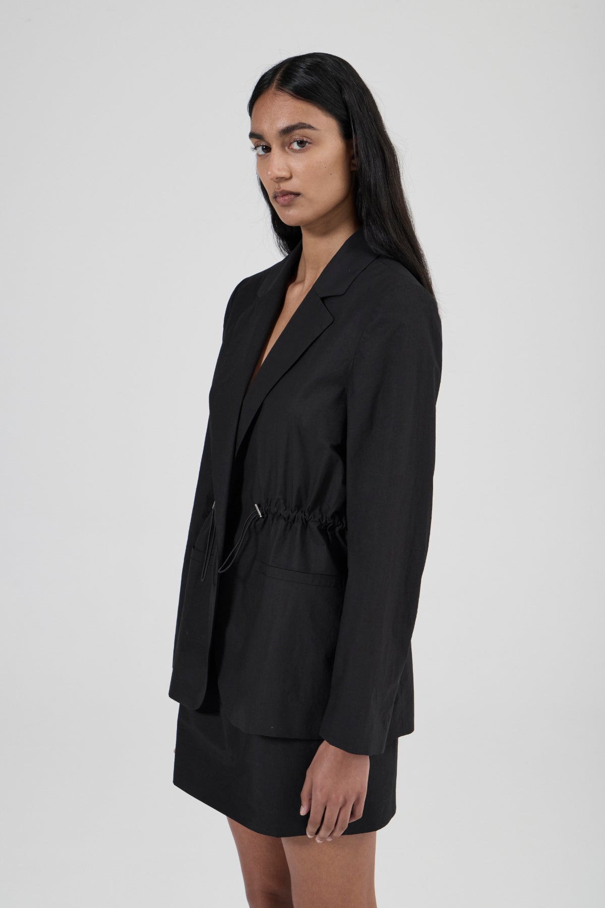 Cinched Cotton Blazer - Black