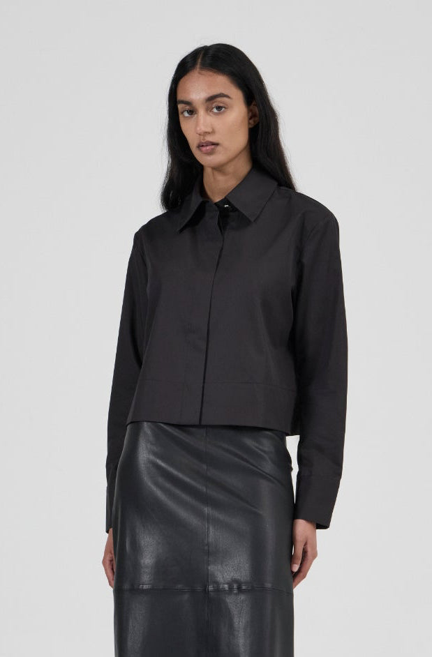 Cropped Shirt - Black Premium Cotton