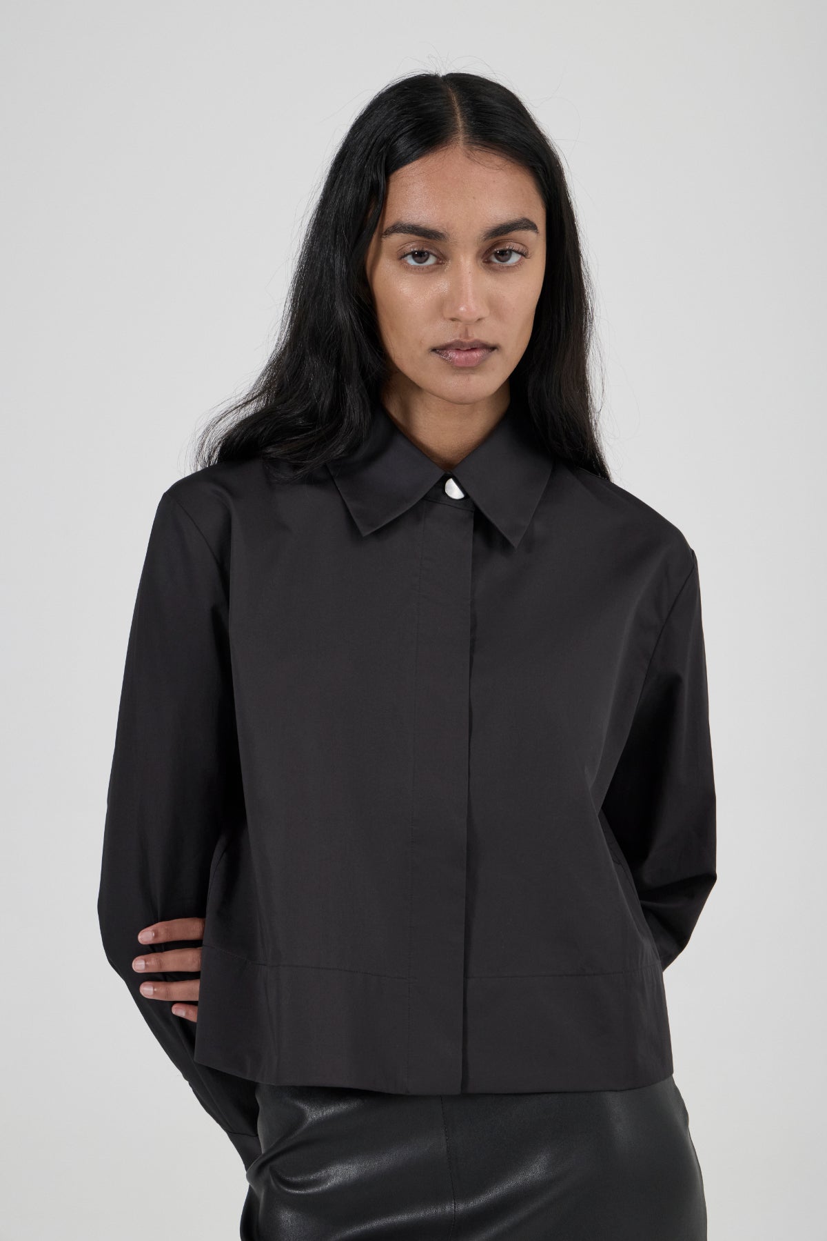 Cropped Shirt - Black Premium Cotton