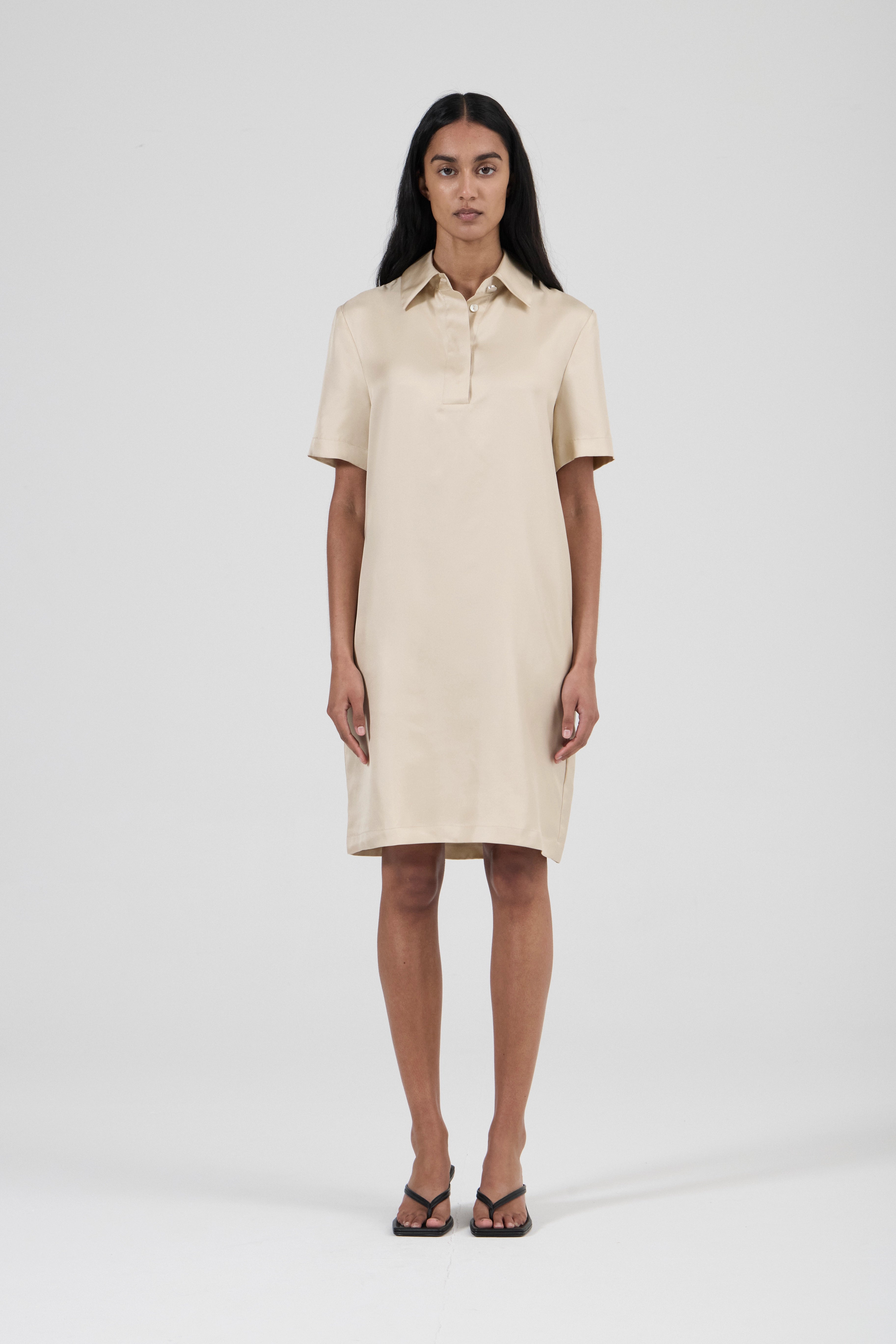 Polo Dress - Creme Brulee Silk Twill