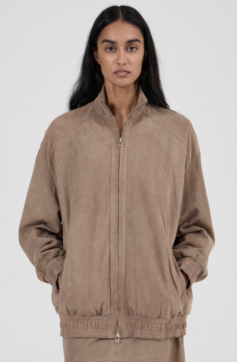 Leather Bomber - Mushroom Suede